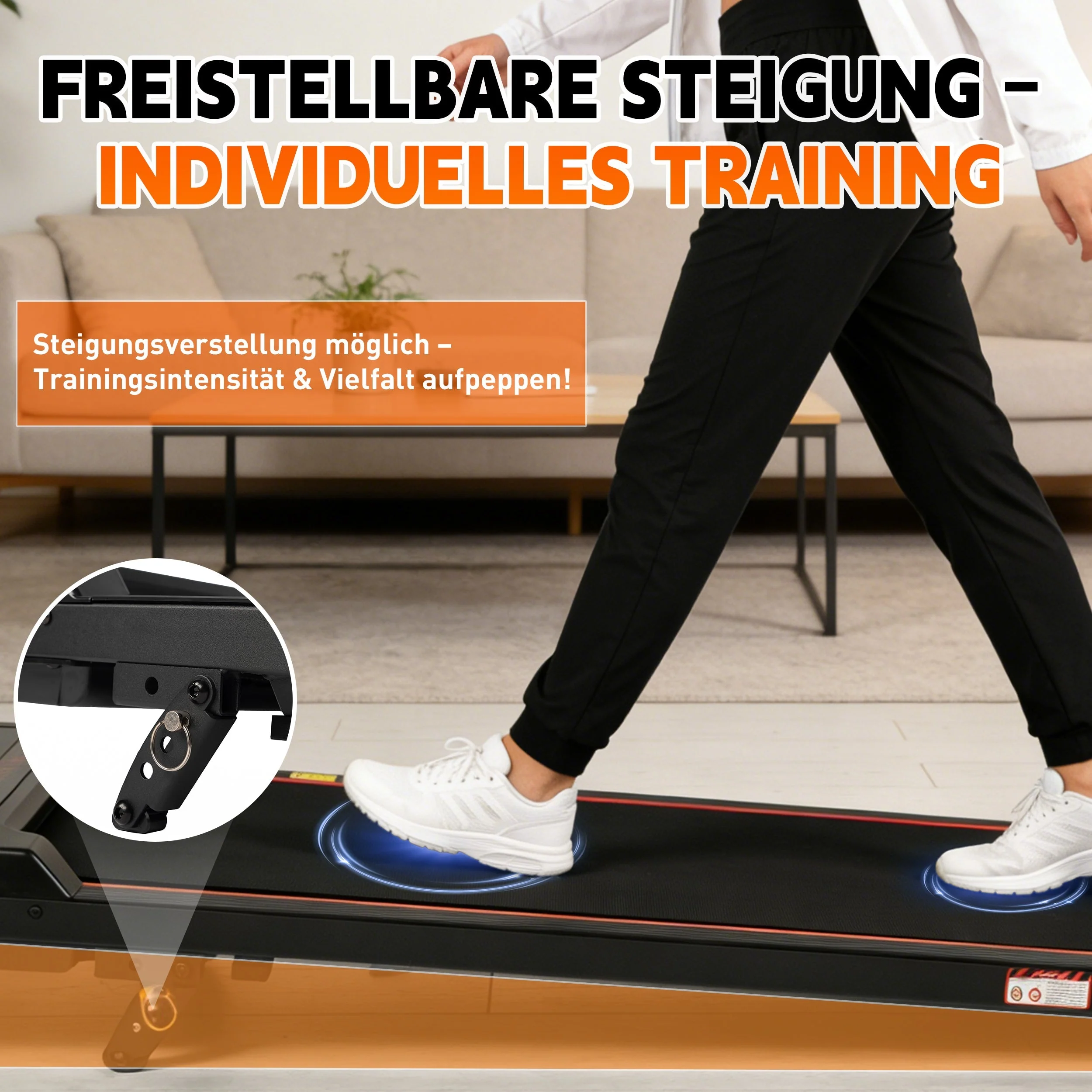 Walking Pad Treadmill with Adjustable Incline and Remote Control, 1-6 km/h 2-in-1 Portable Design, Black - Image 3