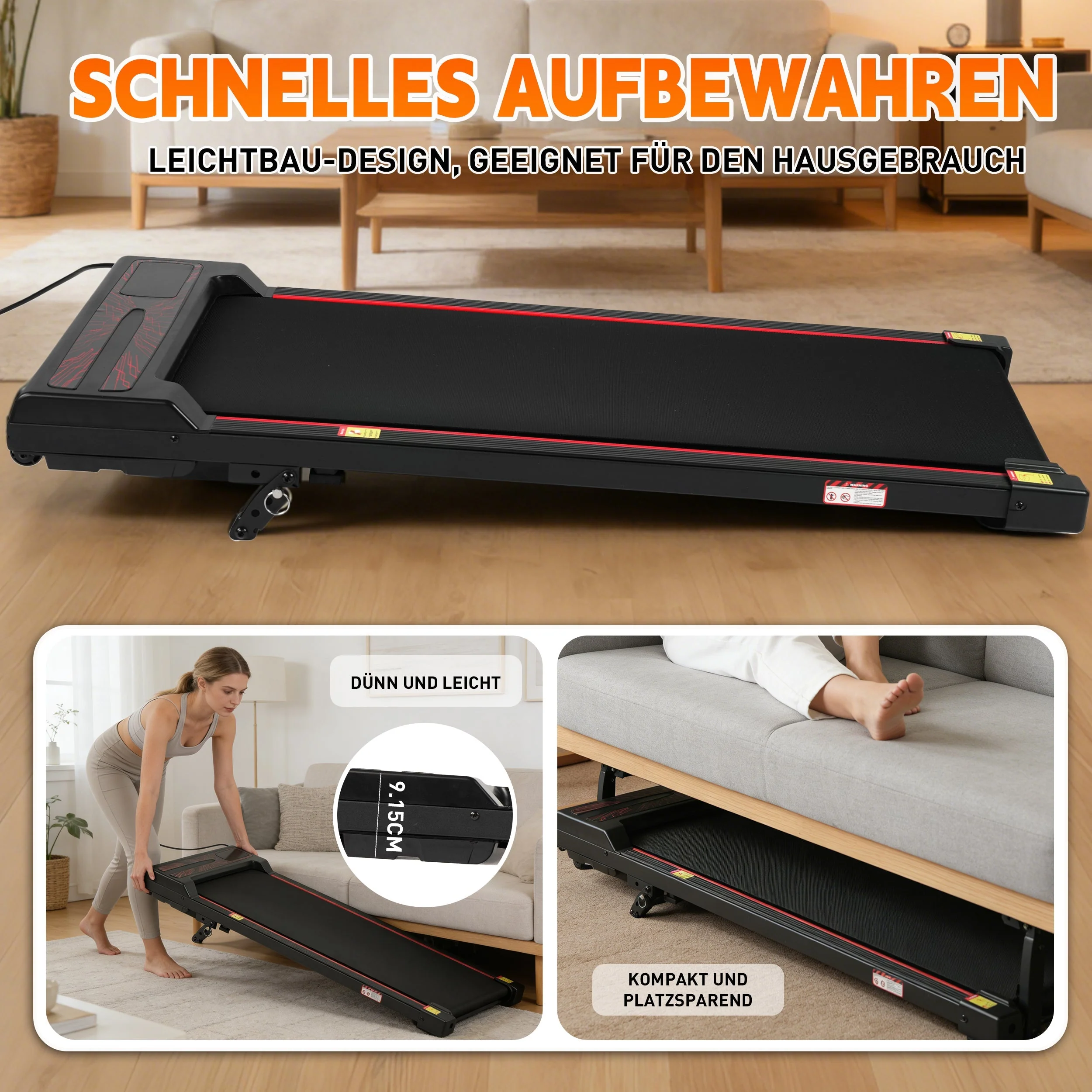 Walking Pad Treadmill with Adjustable Incline and Remote Control, 1-6 km/h 2-in-1 Portable Design, Black - Image 6