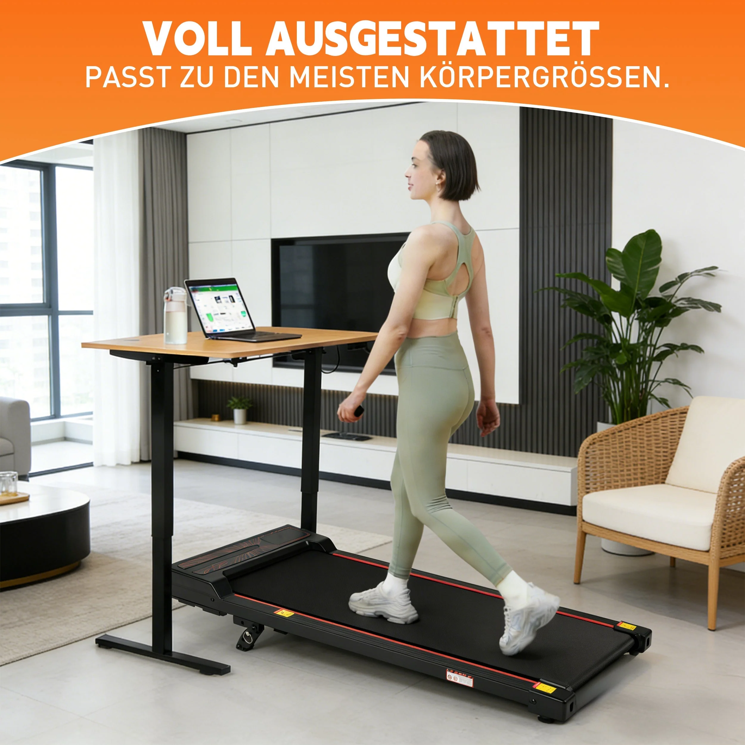 Walking Pad Treadmill with Adjustable Incline and Remote Control, 1-6 km/h 2-in-1 Portable Design, Black - Image 8