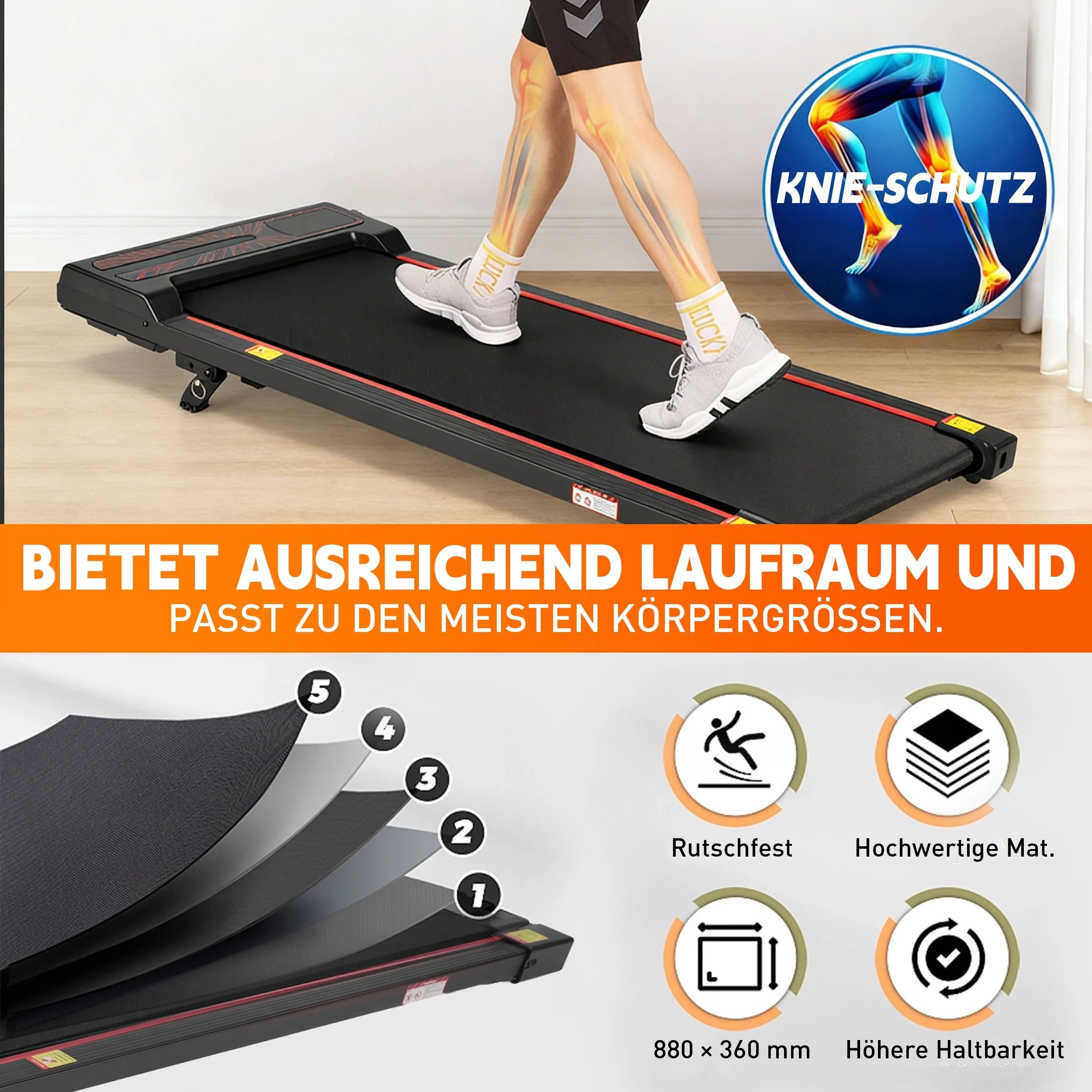 Walking Pad Treadmill with Adjustable Incline and Remote Control, 1-6 km/h 2-in-1 Portable Design, Black - Image 9