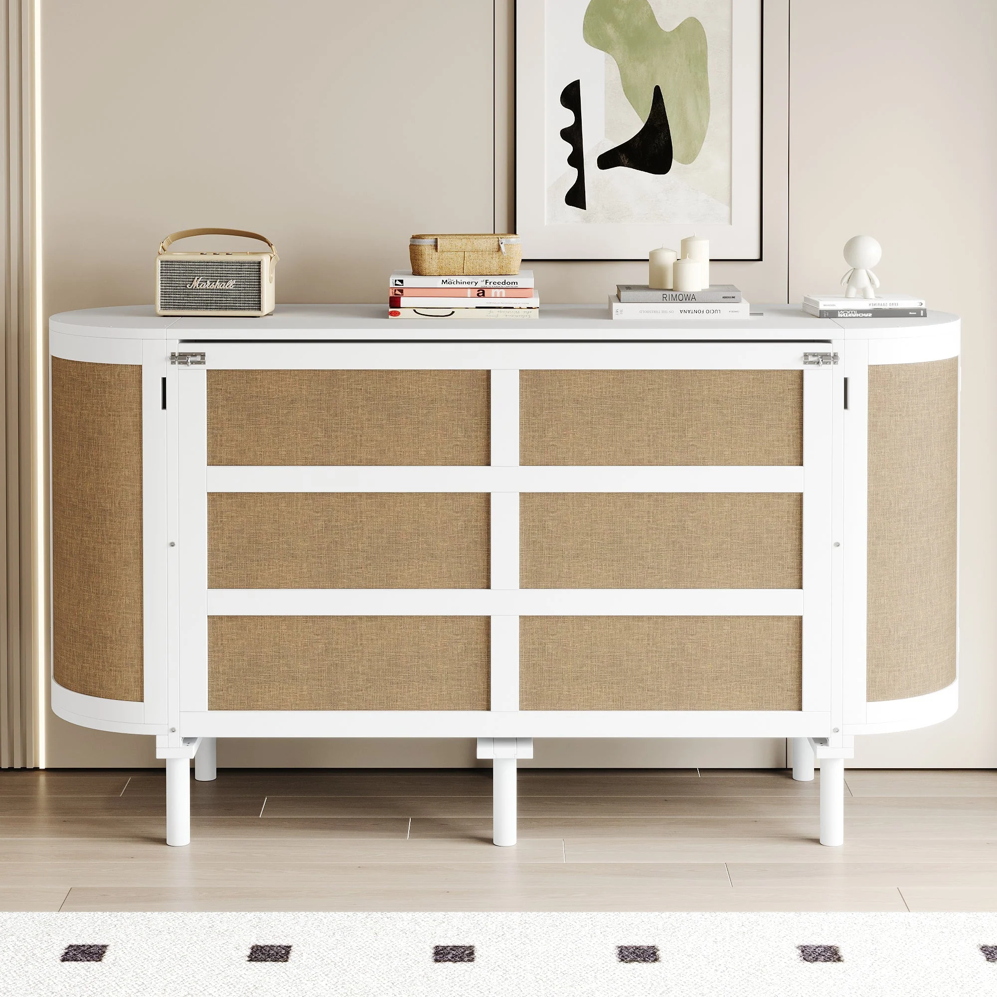 Wall Bed 140x200cm Vertical Folding Rattan Design Storage - White - Image 3