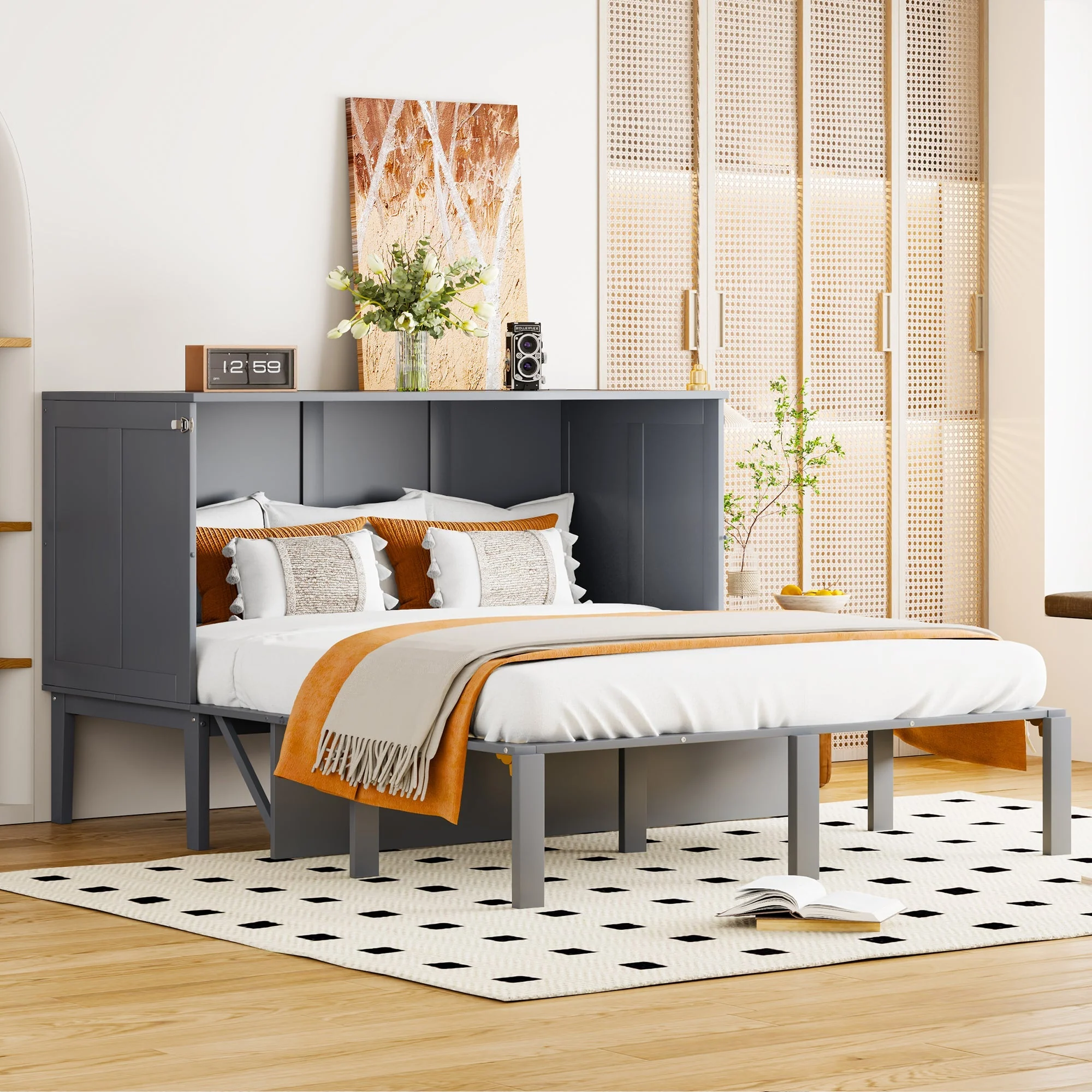 Wall Bed, 140x200cm with Slatted Frame, Grey