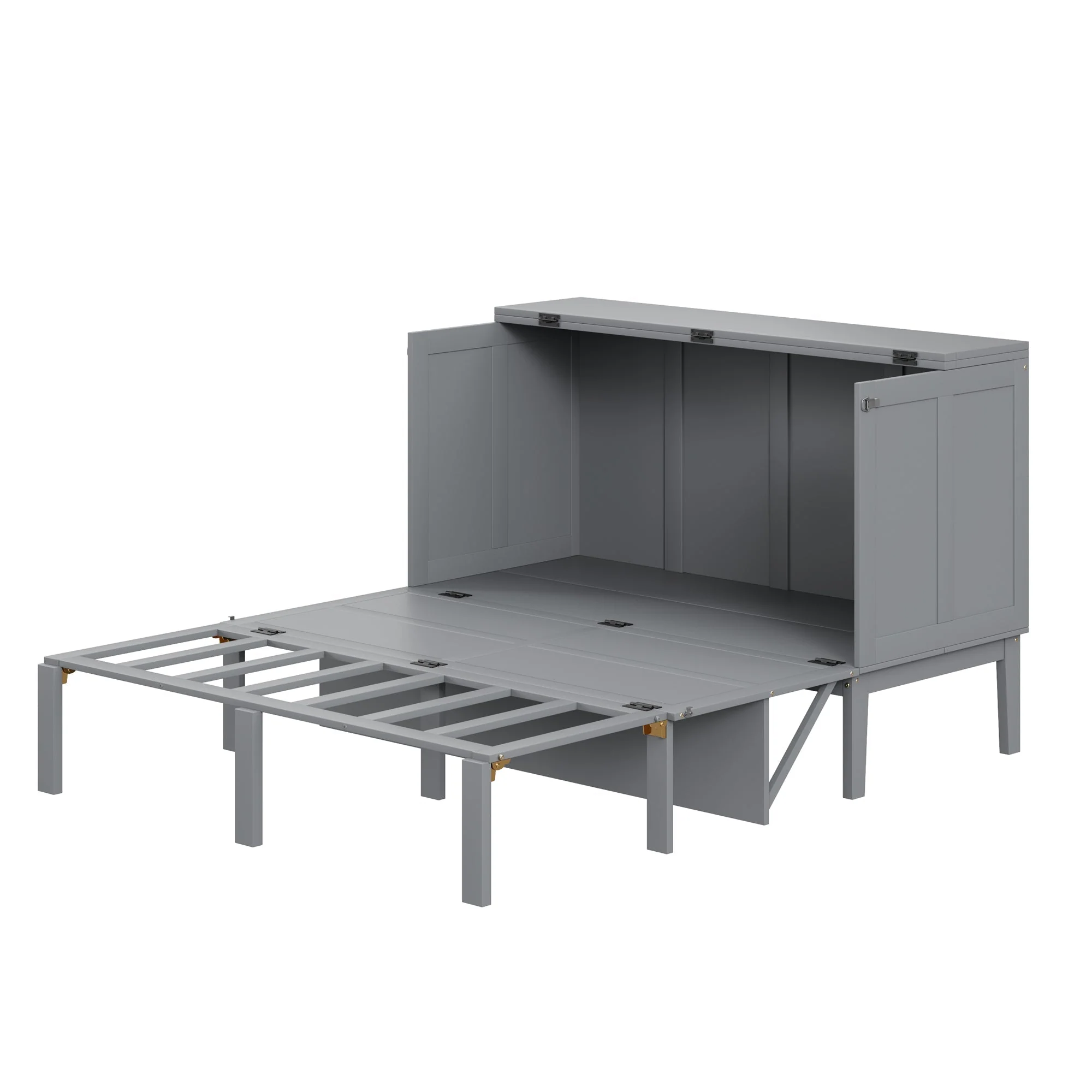 Wall Bed, 140x200cm with Slatted Frame, Grey - Image 5