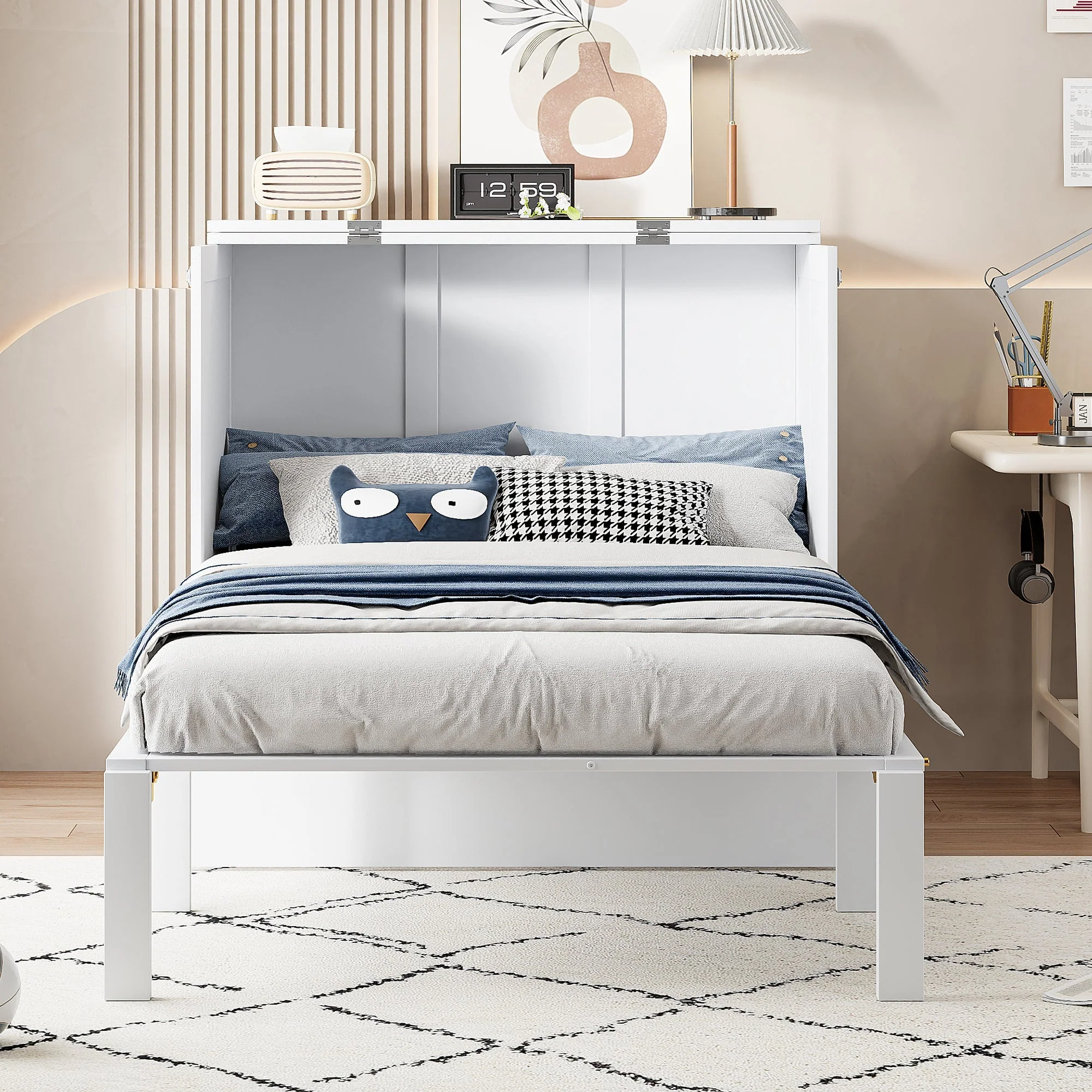 Wall Bed, 90x200 cm, Slatted Frame, Youth, White - Image 3