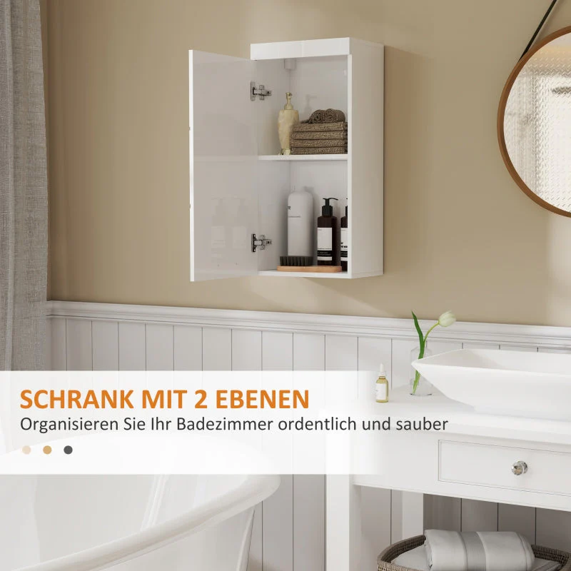 Wall Cabinet, Bathroom Kitchen Medicine, 2 Levels, Wall-Mounted, White - Image 3