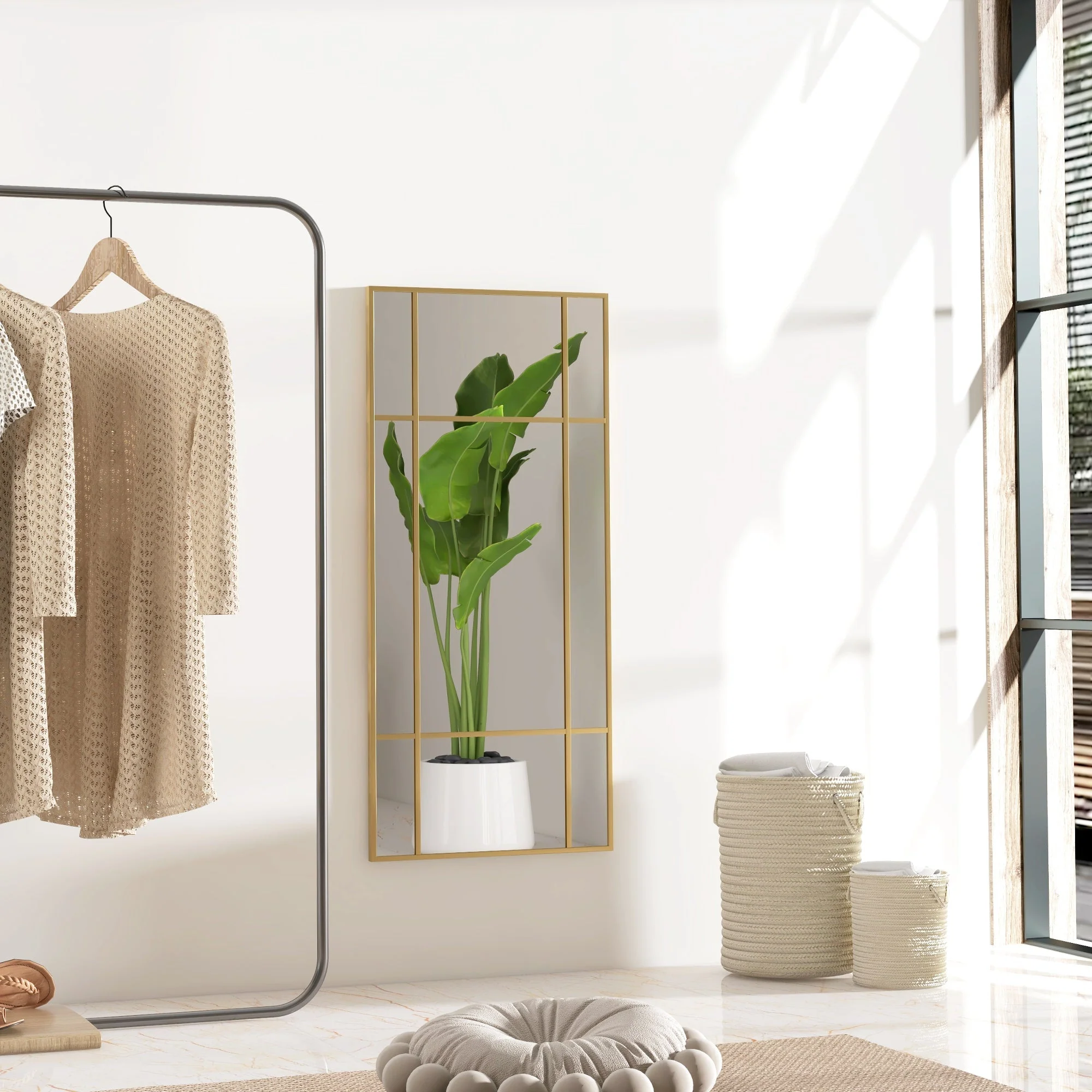 Wall Mirror 110 x 50 cm Decorative Rectangular Metal Frame, Gold - Image 2