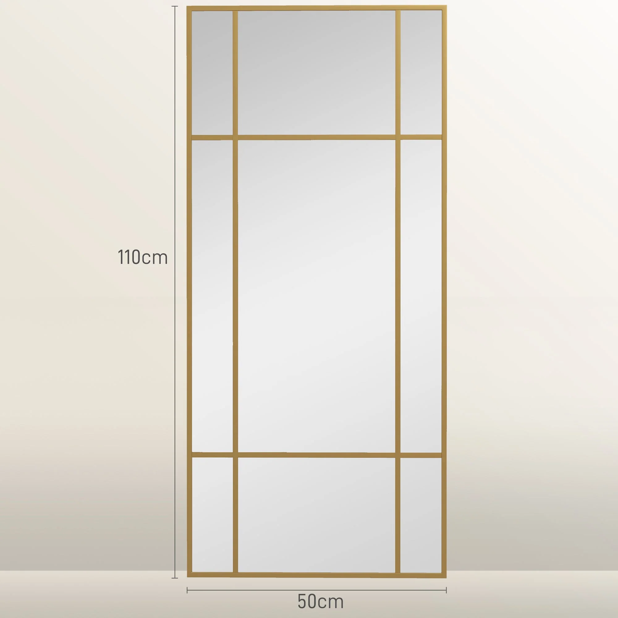 Wall Mirror 110 x 50 cm Decorative Rectangular Metal Frame, Gold - Image 3