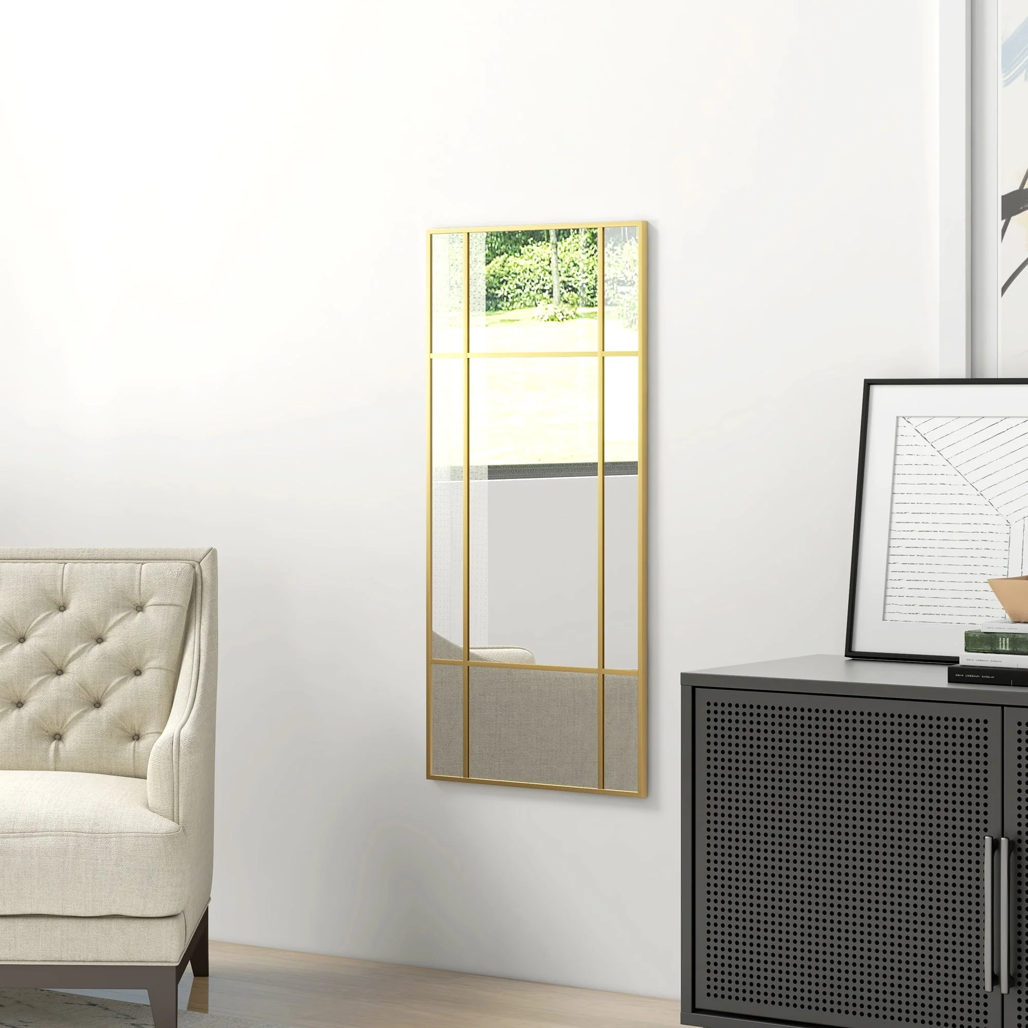Wall Mirror 110 x 50 cm Decorative Rectangular Metal Frame, Gold - Image 7