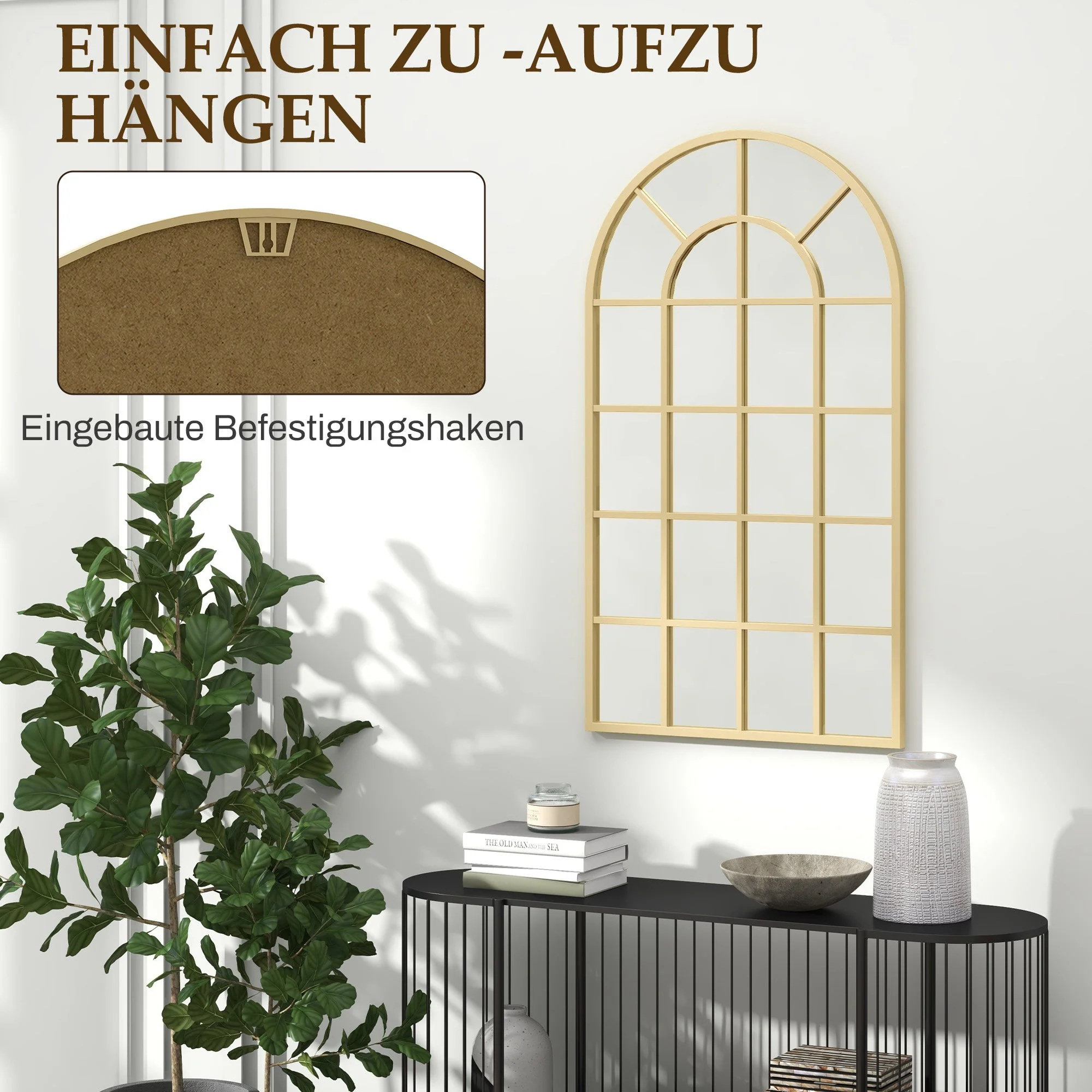 Wall Mirror 110x62cm Hanging Decorative Metal Frame, Gold - Image 6