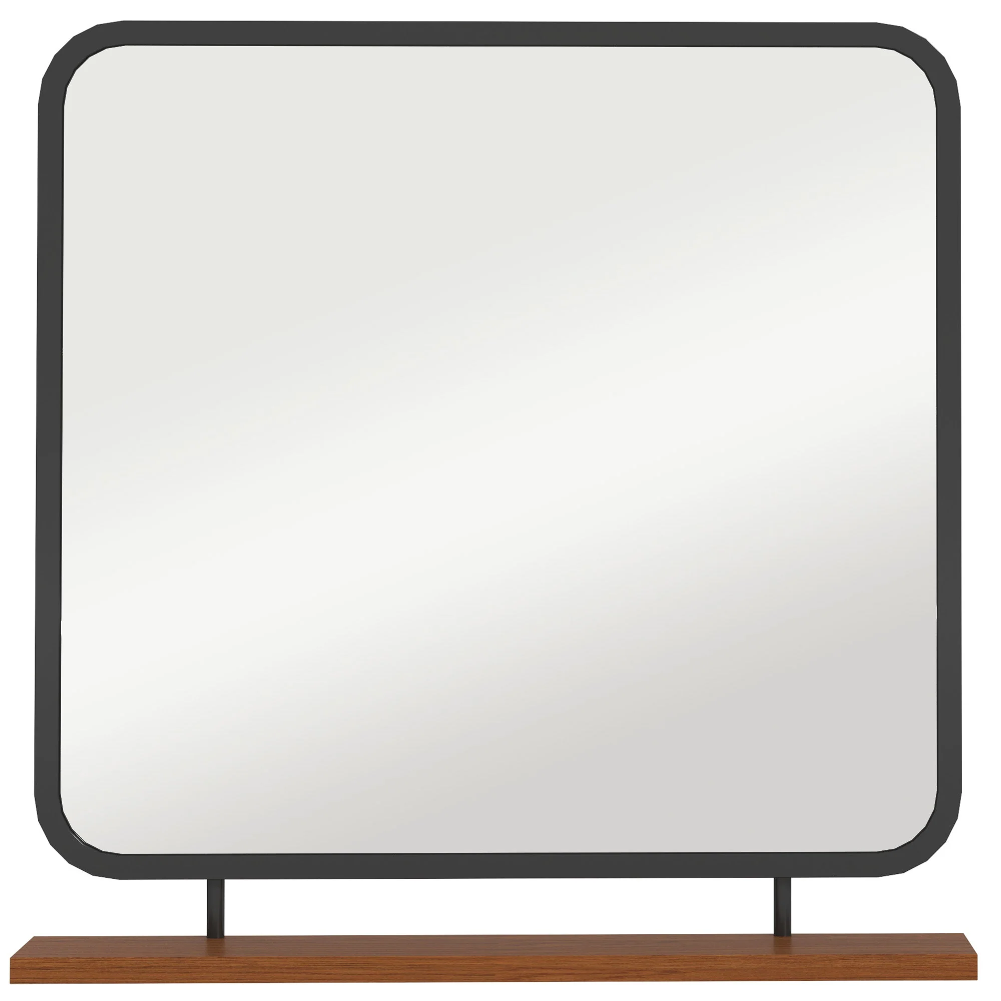 Wall Mirror with Wooden Shelf, Rectangular, Black - Image 2
