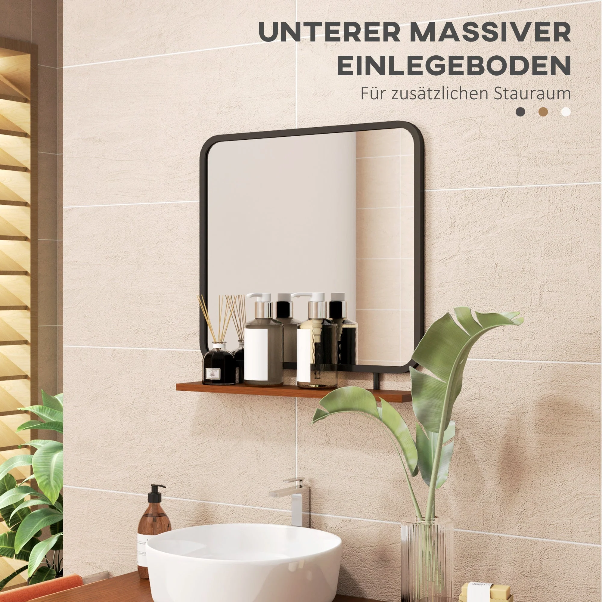 Wall Mirror with Wooden Shelf, Rectangular, Black - Image 6