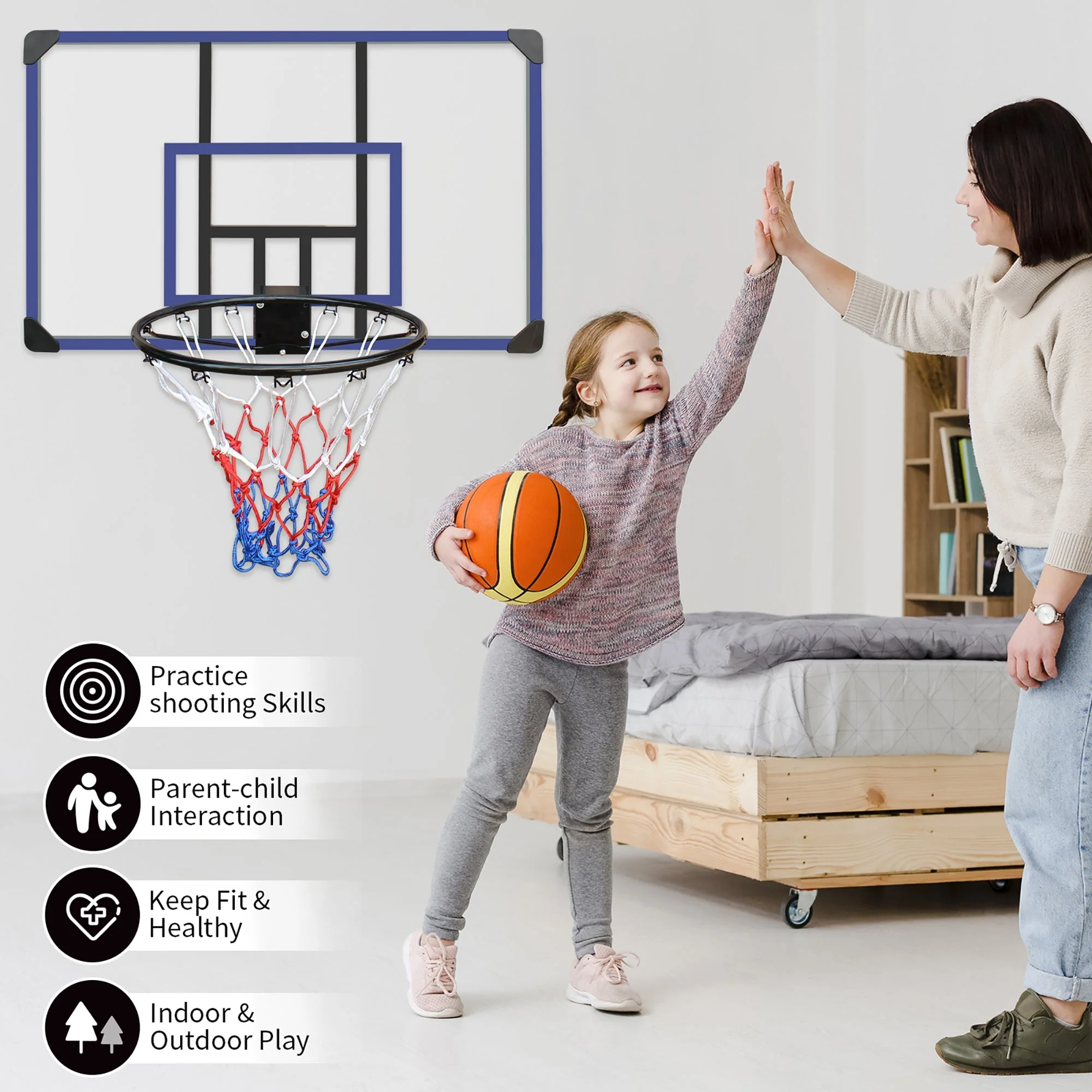 Wall Mounted Basketball Hoop, Adjustable Height Shatterproof Heavy-Duty Steel - Image 6