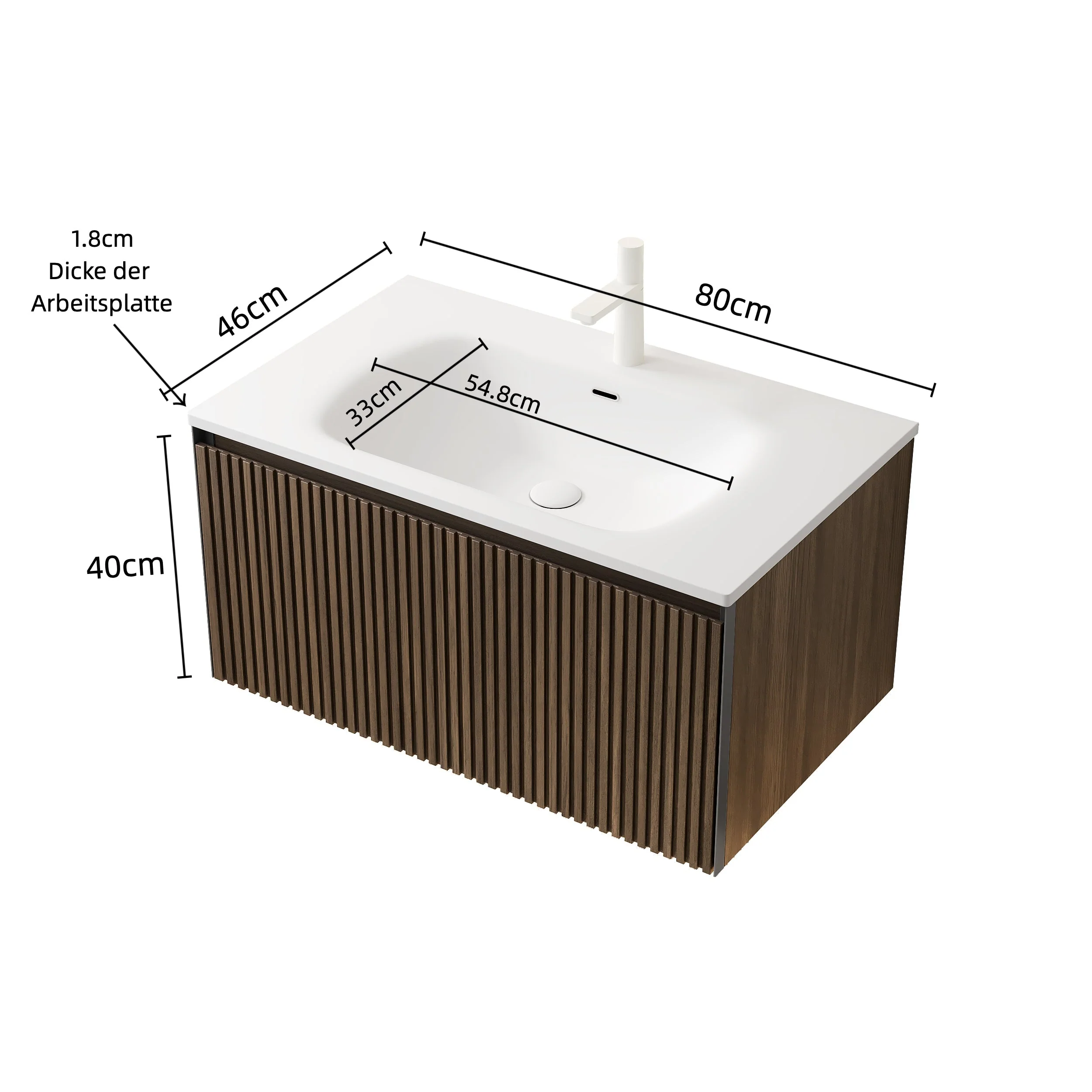 Wall-mounted Bathroom Vanity Unit with Artificial Stone Sink and Drawer, Brown Oak Grain Plywood - Image 8