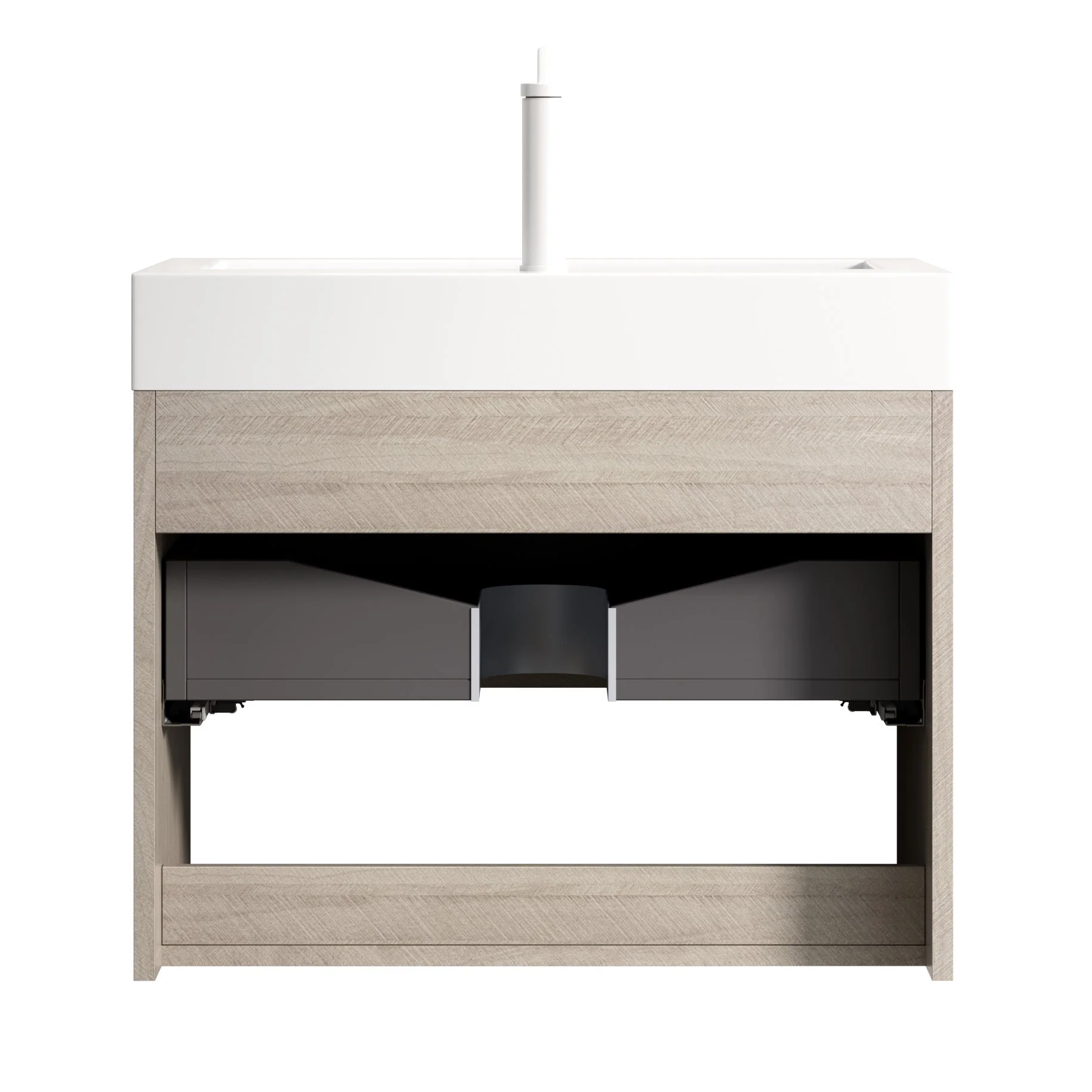 Wall-Mounted Bathroom Vanity Unit with Integrated Resin Basin and Storage, Light Oak wood Grain Color - Image 10