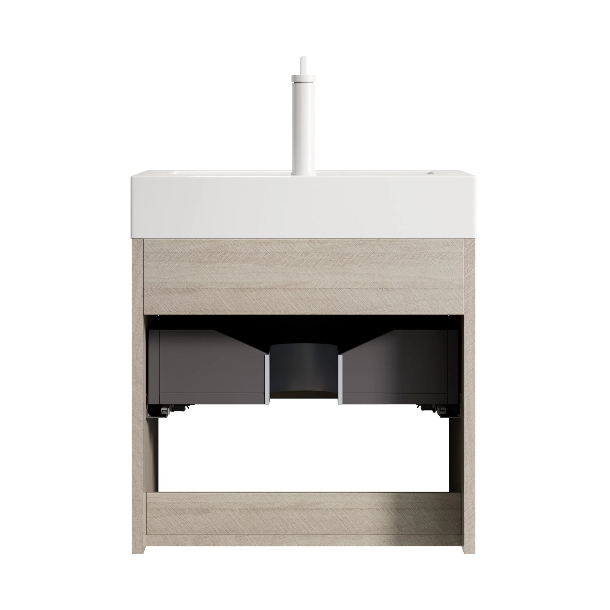 Wall-Mounted Bathroom Vanity Unit with Resin Basin and Storage, Light Oak Wood Grain Plywood - Image 8