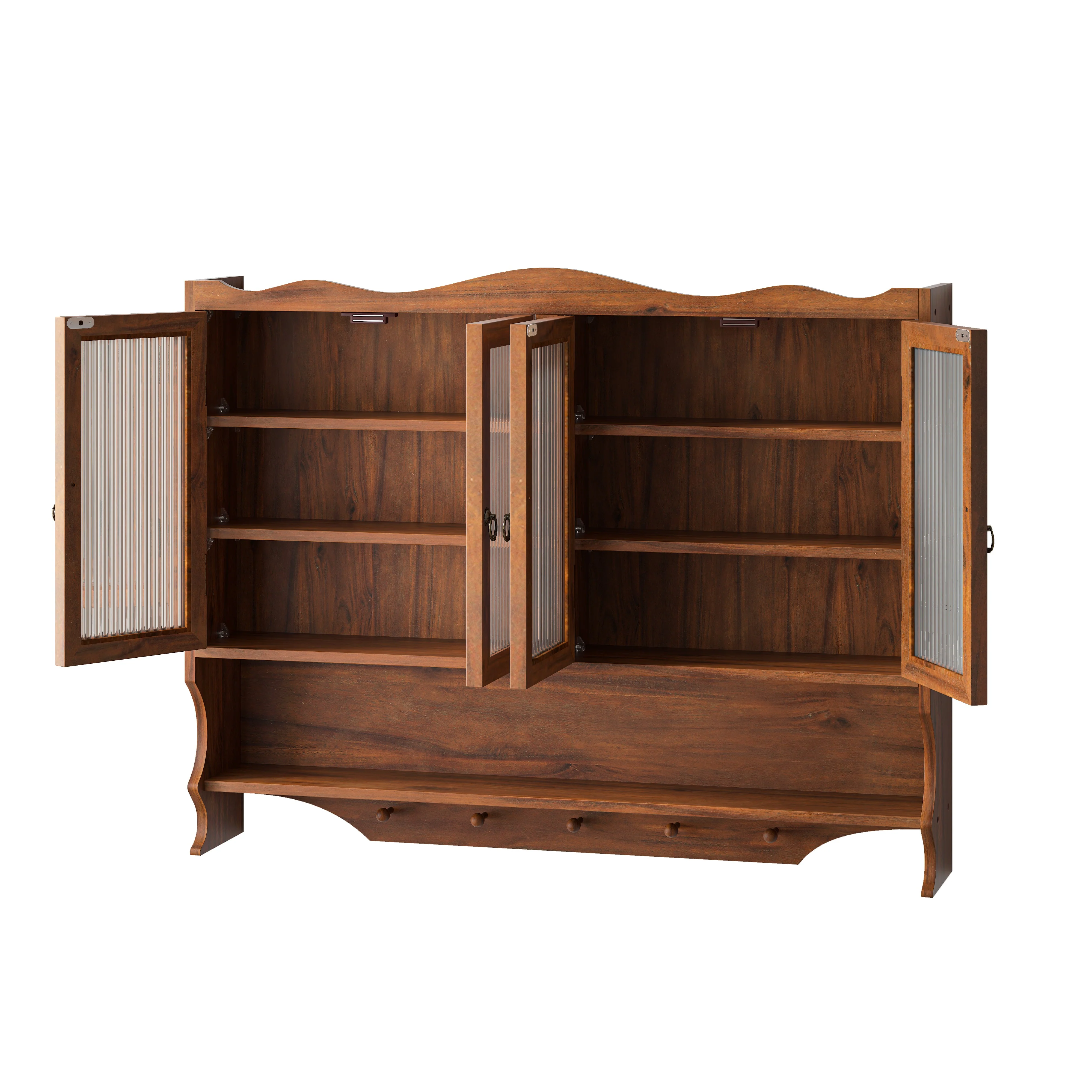 Wall-Mounted Cabinet 100CM Retro 4 Door Storage/Hook Rack Brown - Image 7