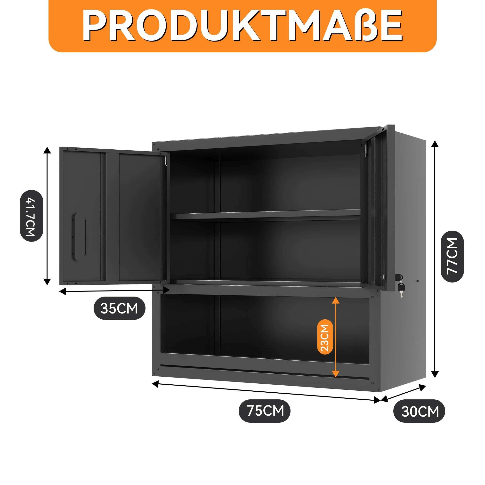Wall-Mounted Tool Cabinet 77cm High, Locking Door, Adjustable Shelf, Metal - Image 3