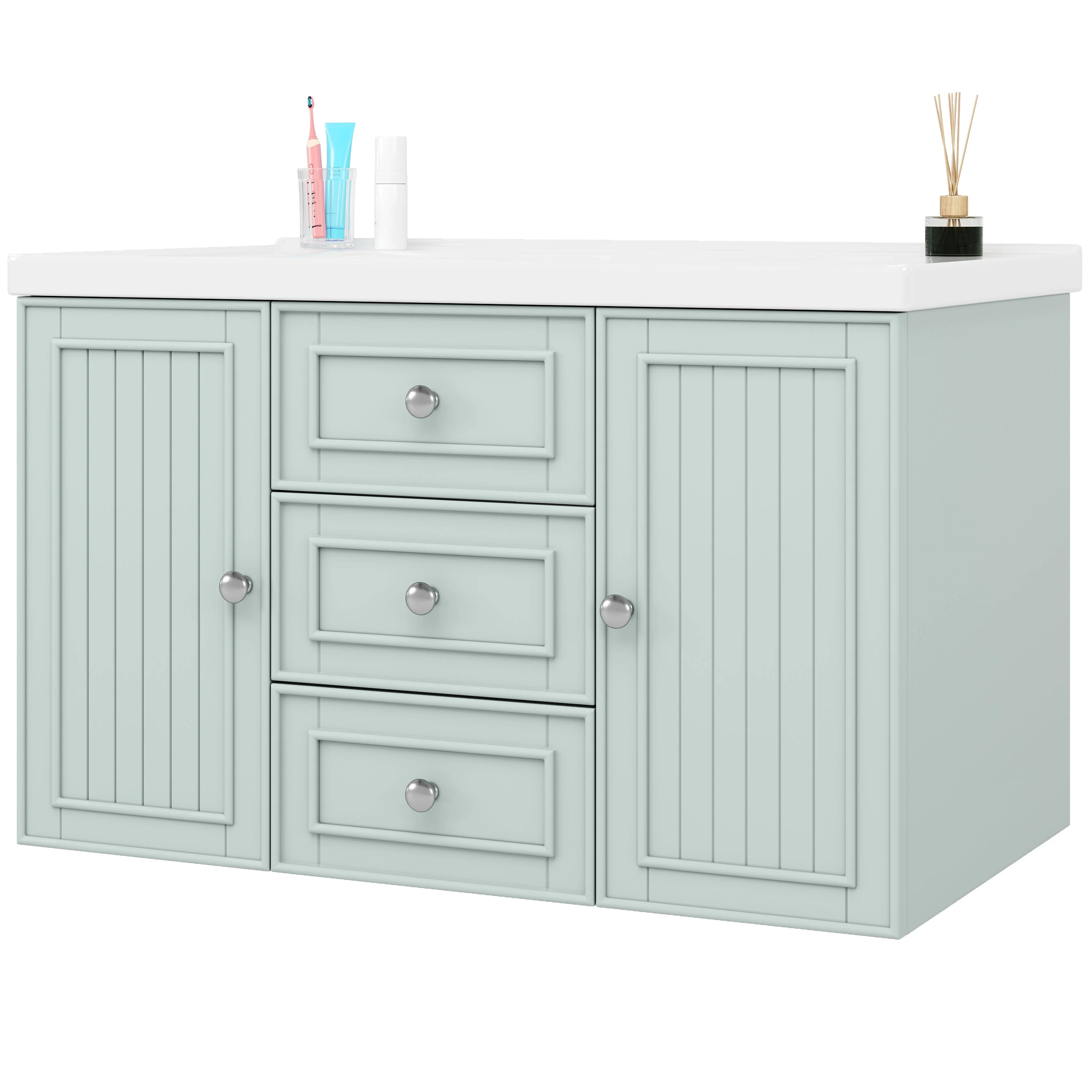 Wall-Mounted Vanity Unit with Sink & 3 Drawers 78.5x46.8cm - Green - Image 7