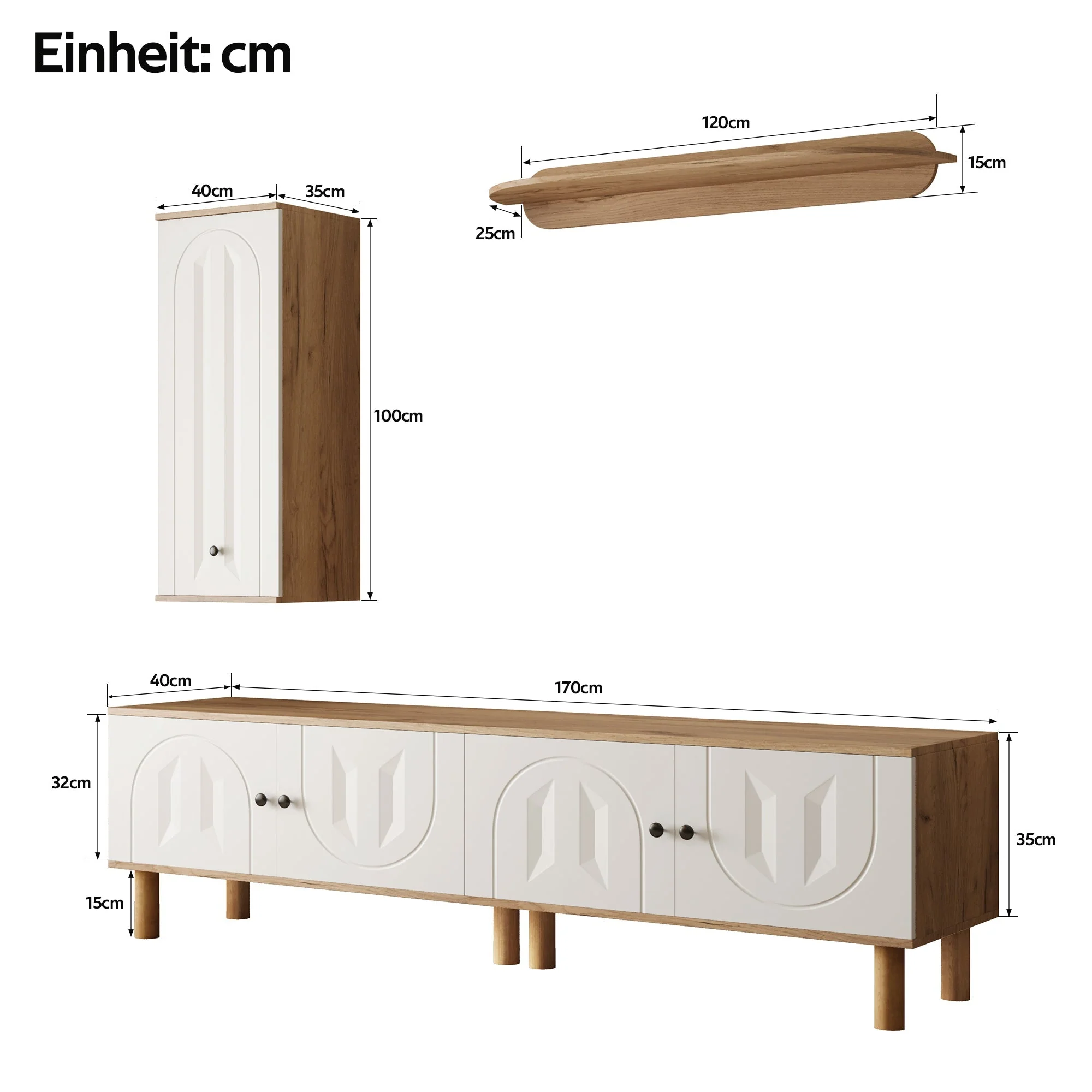 Wall Unit, Highboard Cabinets Shelf, White Wood - Image 5