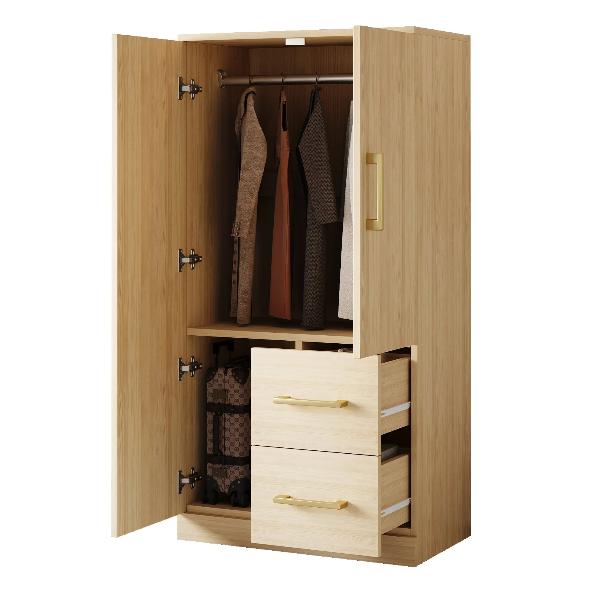 Wardrobe 70x40x135cm Double Door Drawers Storage Wood Color - Image 5