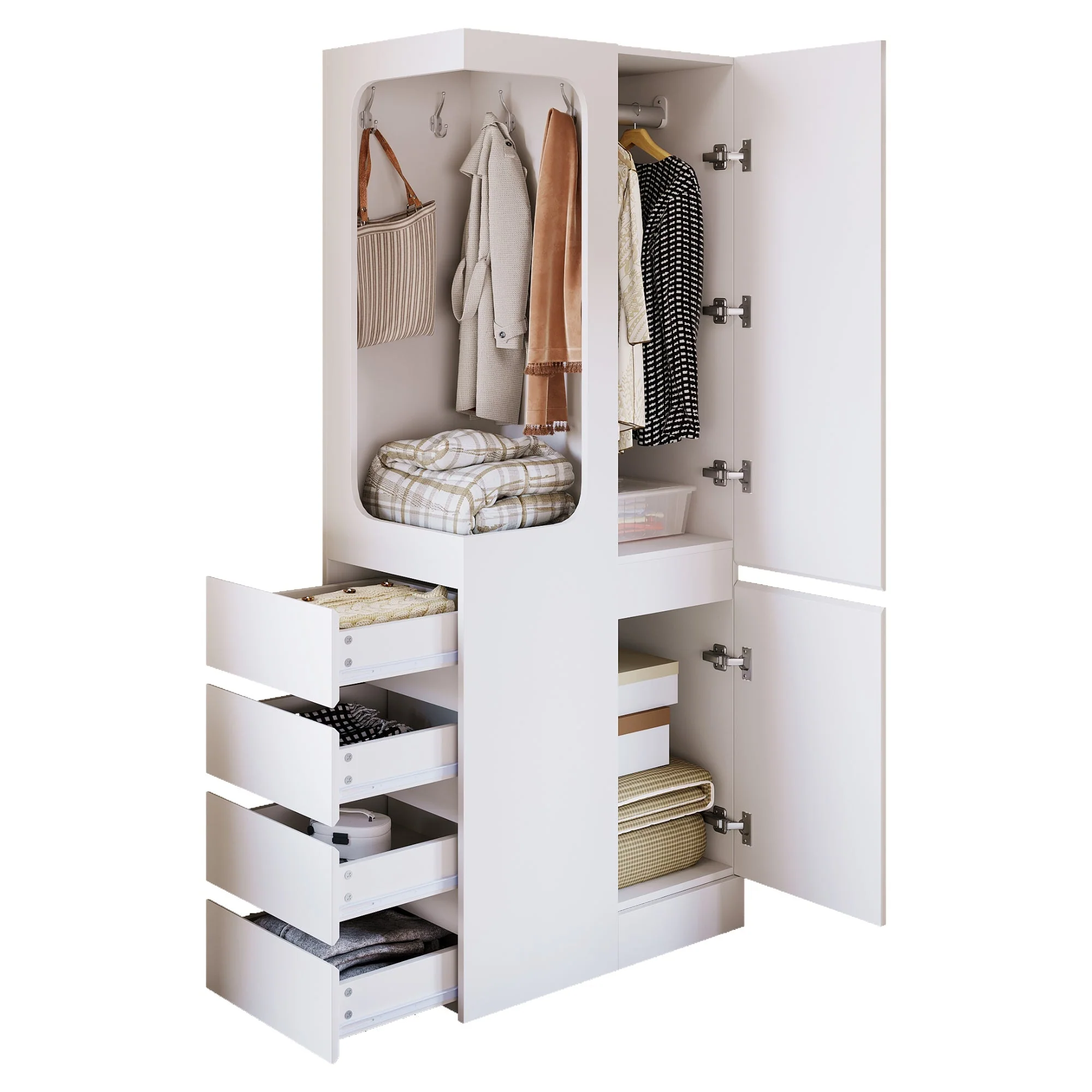 Wardrobe 70x40x170cm Drawers Storage Open Area Single Door, White - Image 5