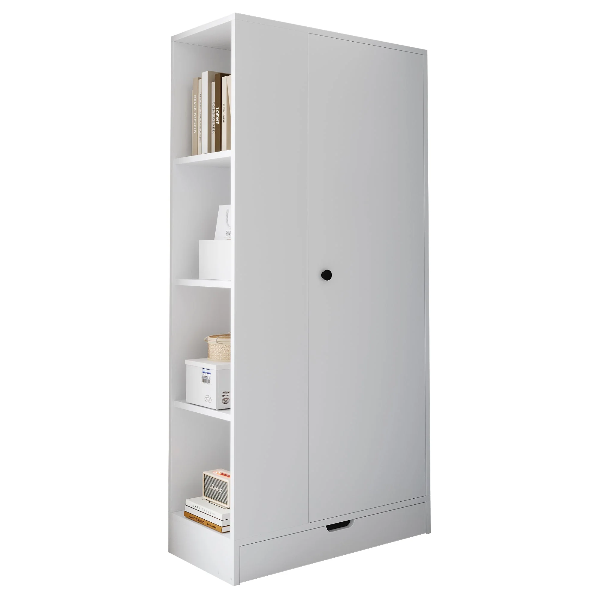 Wardrobe 70x40x170cm Single-Door with Shelves and Drawers, Pure White - Image 6
