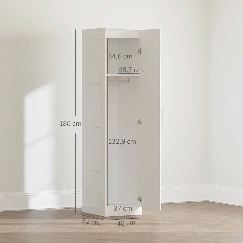 Wardrobe Multi-Purpose Cabinet, Clothes Rail, Shelf, Soft-Close Door, White - Image 3