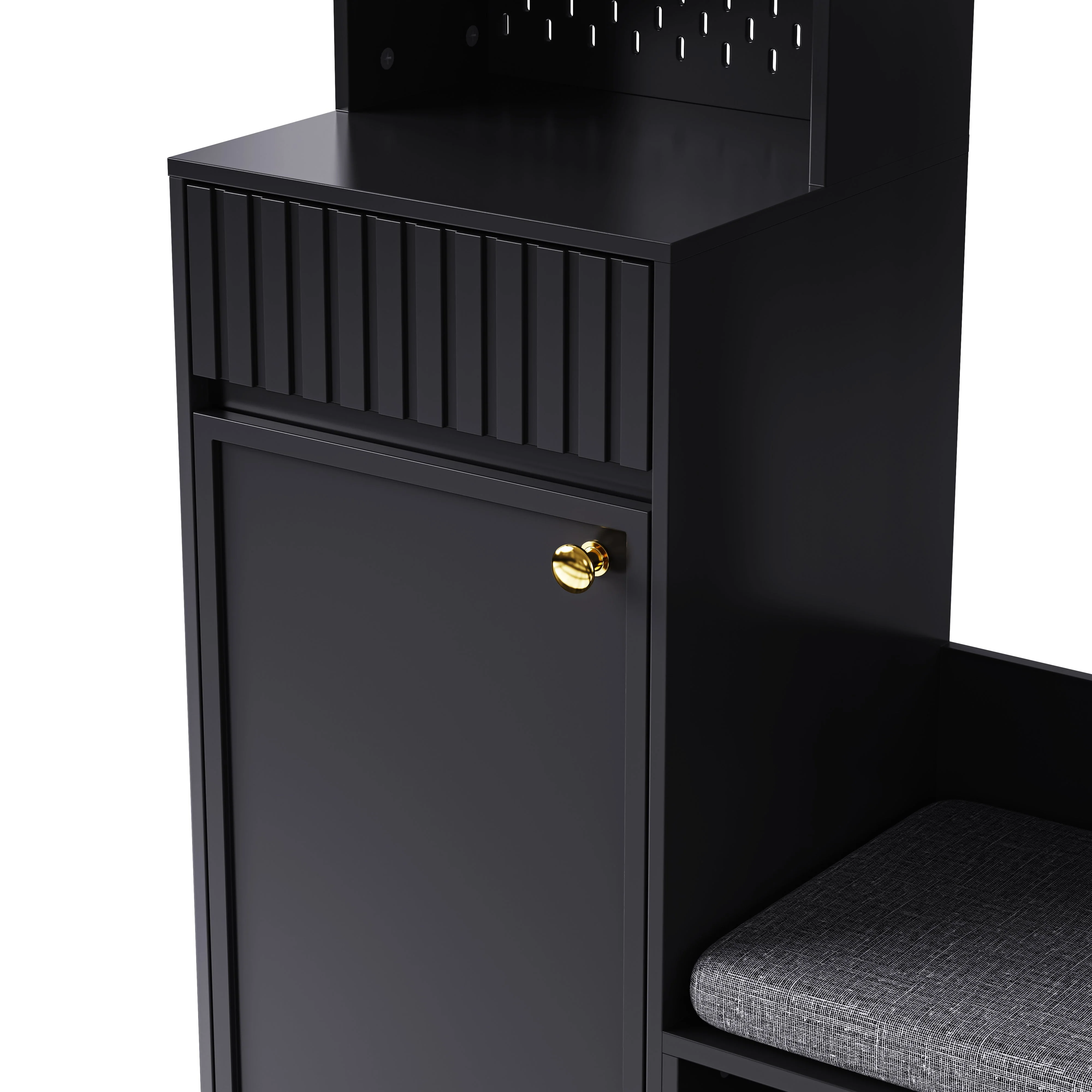 Wardrobe set complete hallway wardrobe set with bench, 4 hooks, doors & drawers - black - Image 12