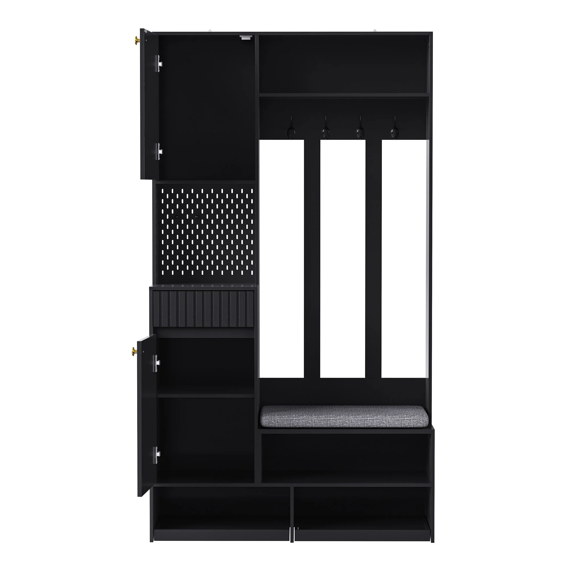 Wardrobe set complete hallway wardrobe set with bench, 4 hooks, doors & drawers - black - Image 7