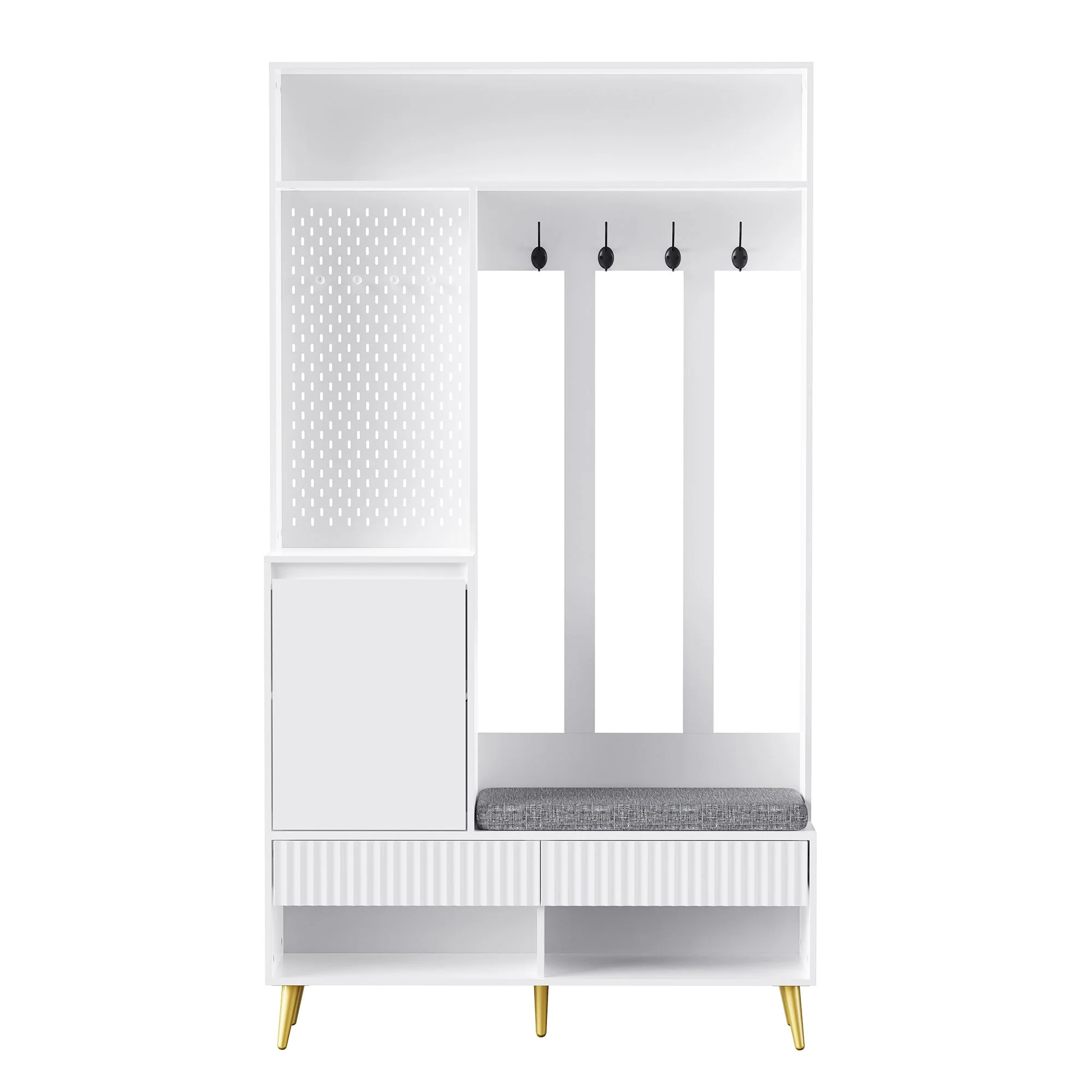 Wardrobe set, hallway with shoe bench, 4 coat hooks, two drawers and 1 door, white - Image 6