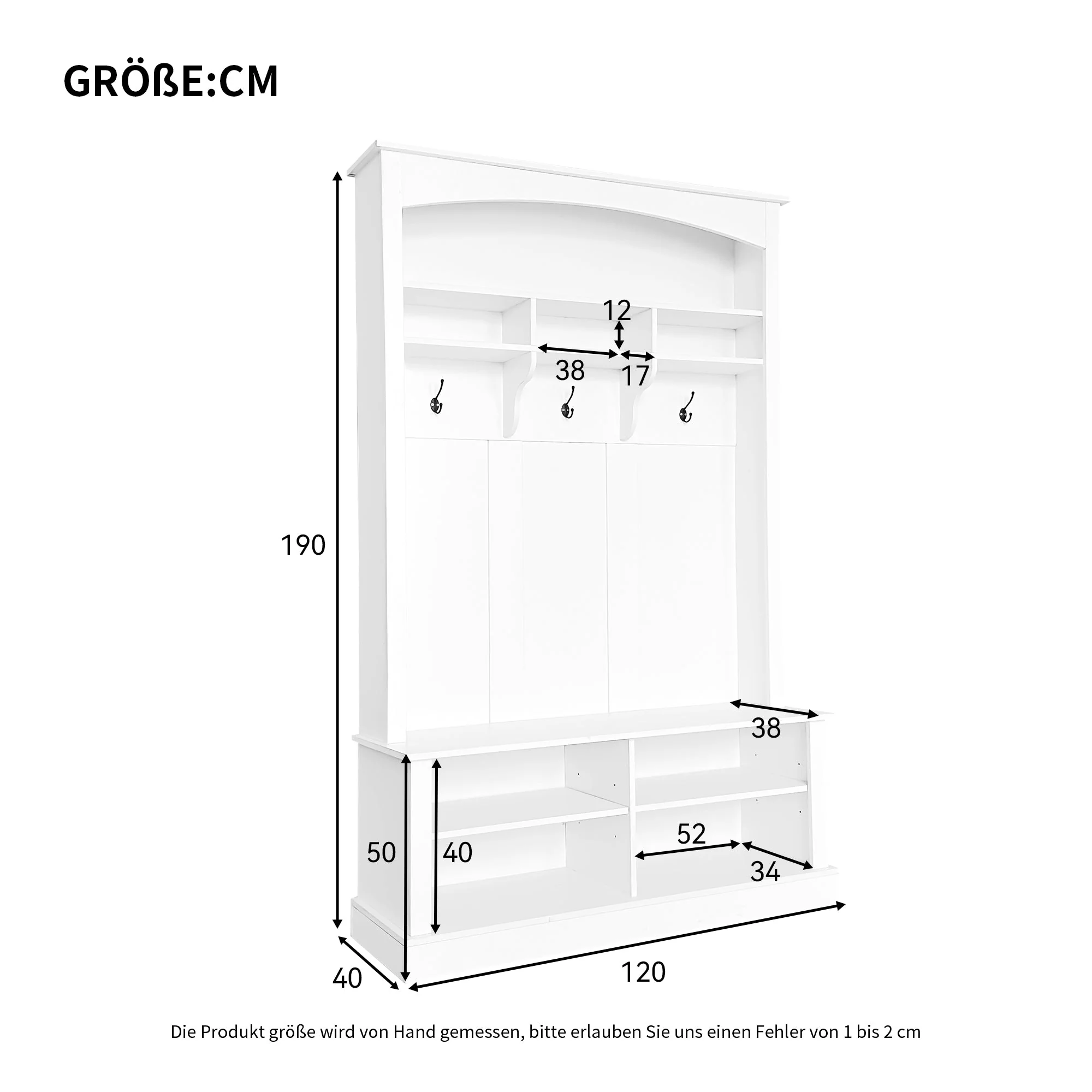 Wardrobe set with bench and shoe rack, multifunctional, storage, white - Image 7