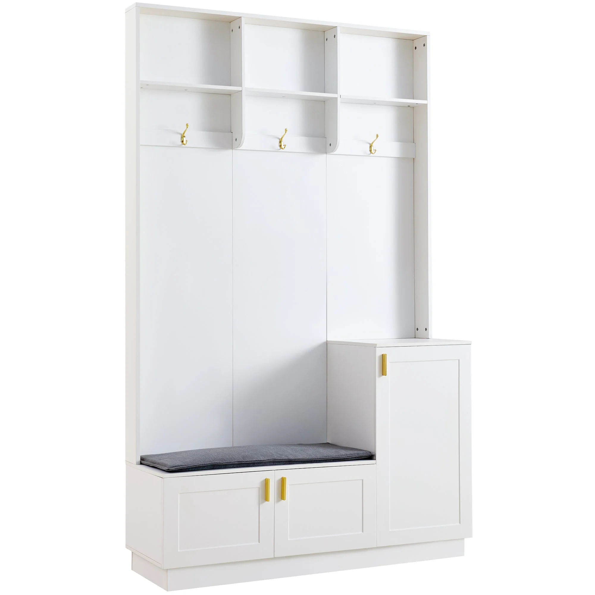 Wardrobe Set with Bench & Shoe Rack, Multifunctional Storage, White - Image 10