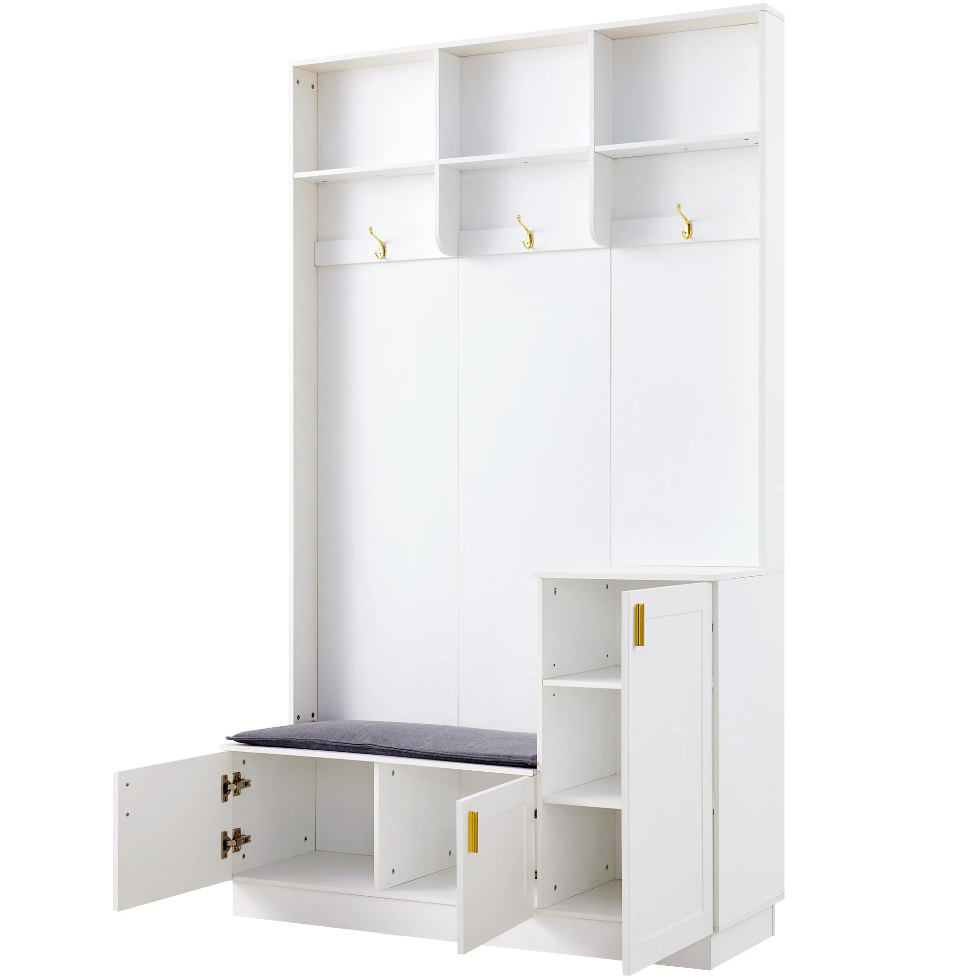 Wardrobe Set with Bench & Shoe Rack, Multifunctional Storage, White - Image 8
