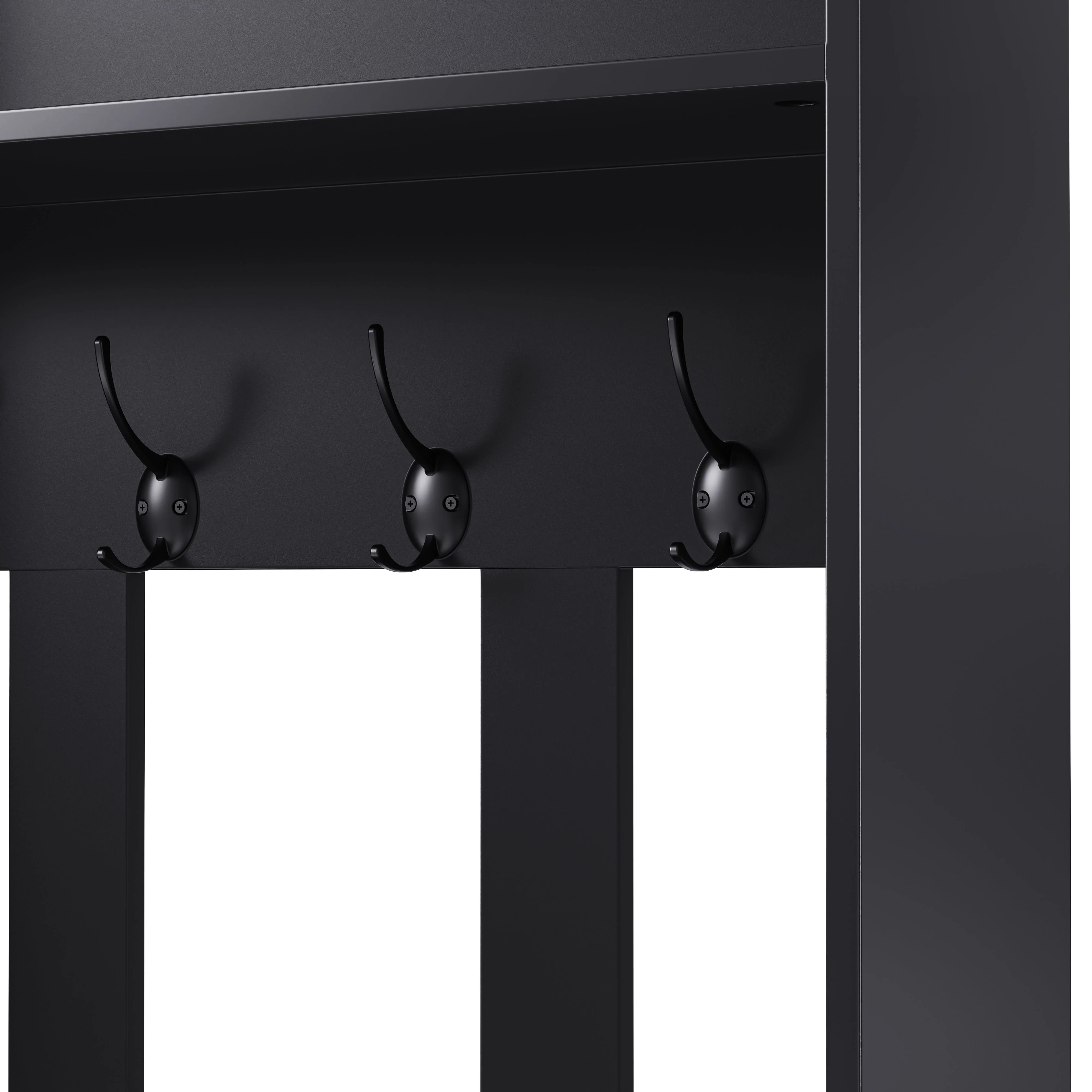 Wardrobe set with shoe bench, 4 coat hooks, two drawers, 1 door, black - Image 11