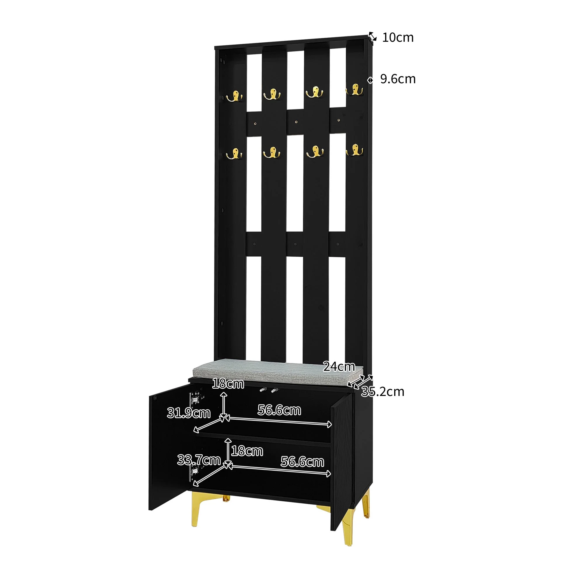 Wardrobe set with shoe bench and cushion and hooks - Image 5
