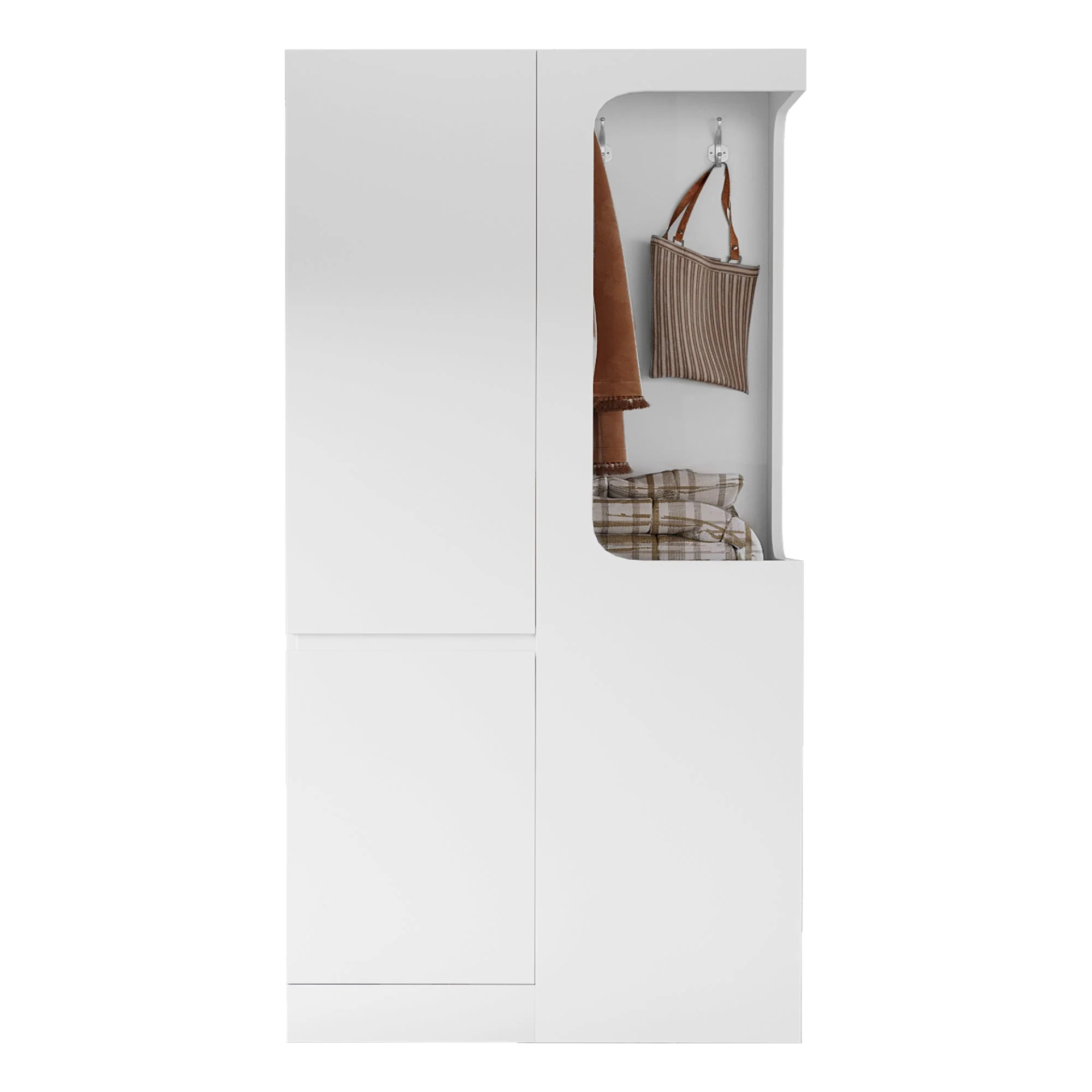 Wardrobe with Drawers and Open Storage, 70x40x170cm, White - Image 5