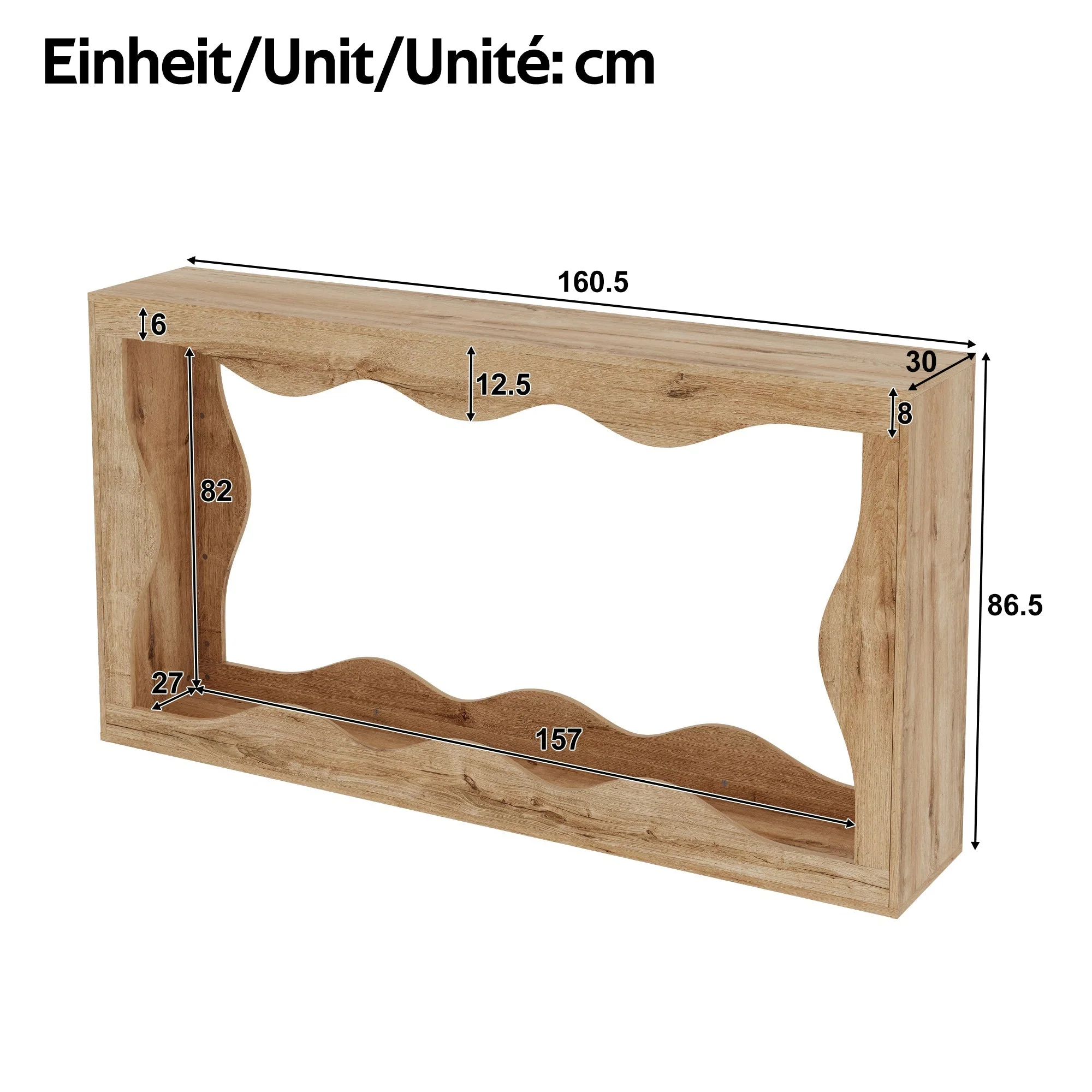 Wavy-Edge Console Table with 2-Tier Shelf and Natural Edge Design, Wood-Look - Image 4