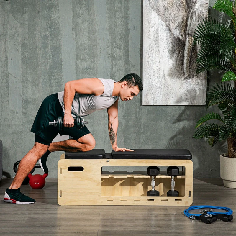 Weight Bench Training Bench Adjustable Storage Resistance Bands, Solid Wood