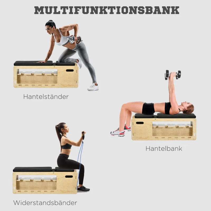 Weight Bench Training Bench Adjustable Storage Resistance Bands, Solid Wood - Image 4