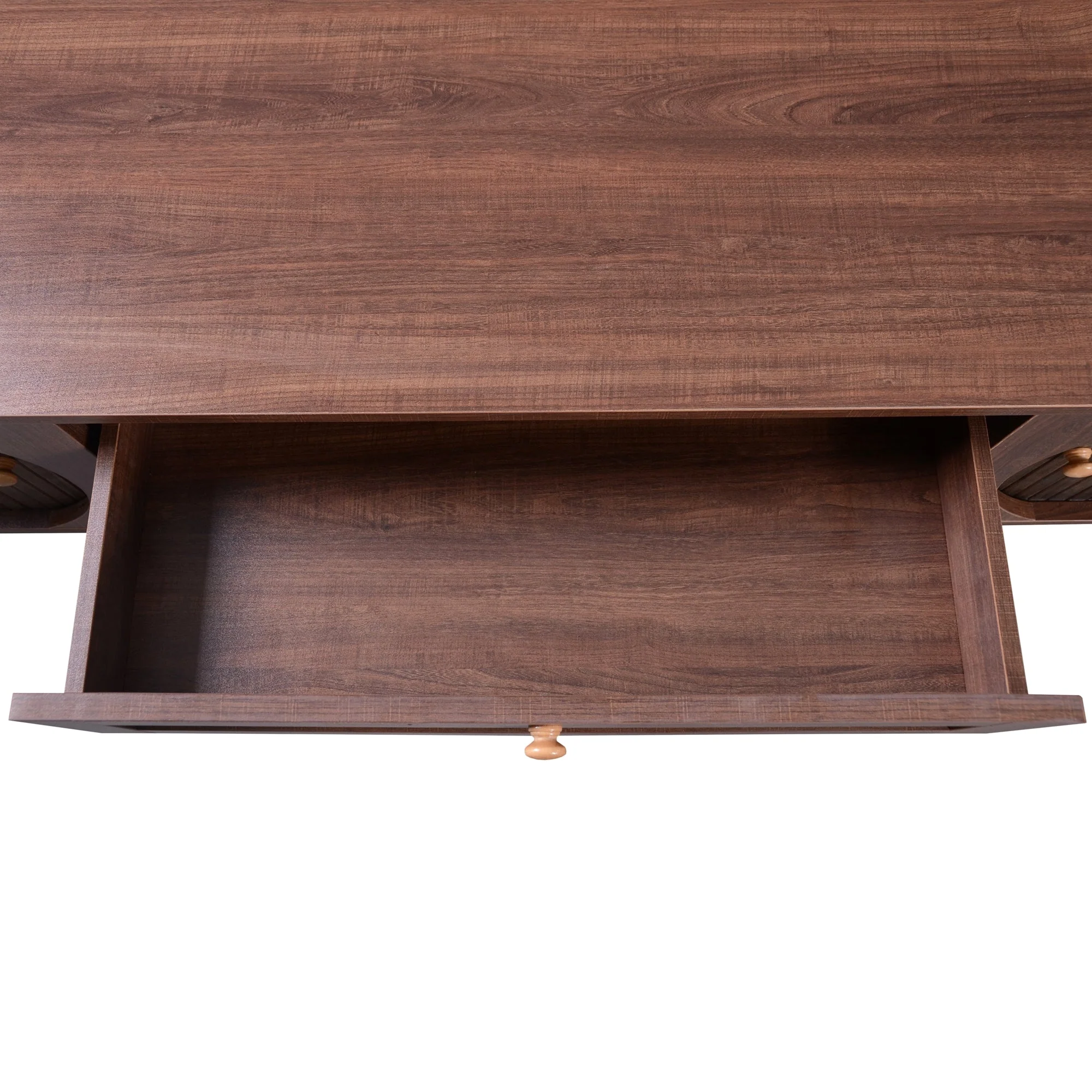 WF315197NAA Faux Rattan TV Cabinet Doors Drawers Walnut Brown MDF - Image 3