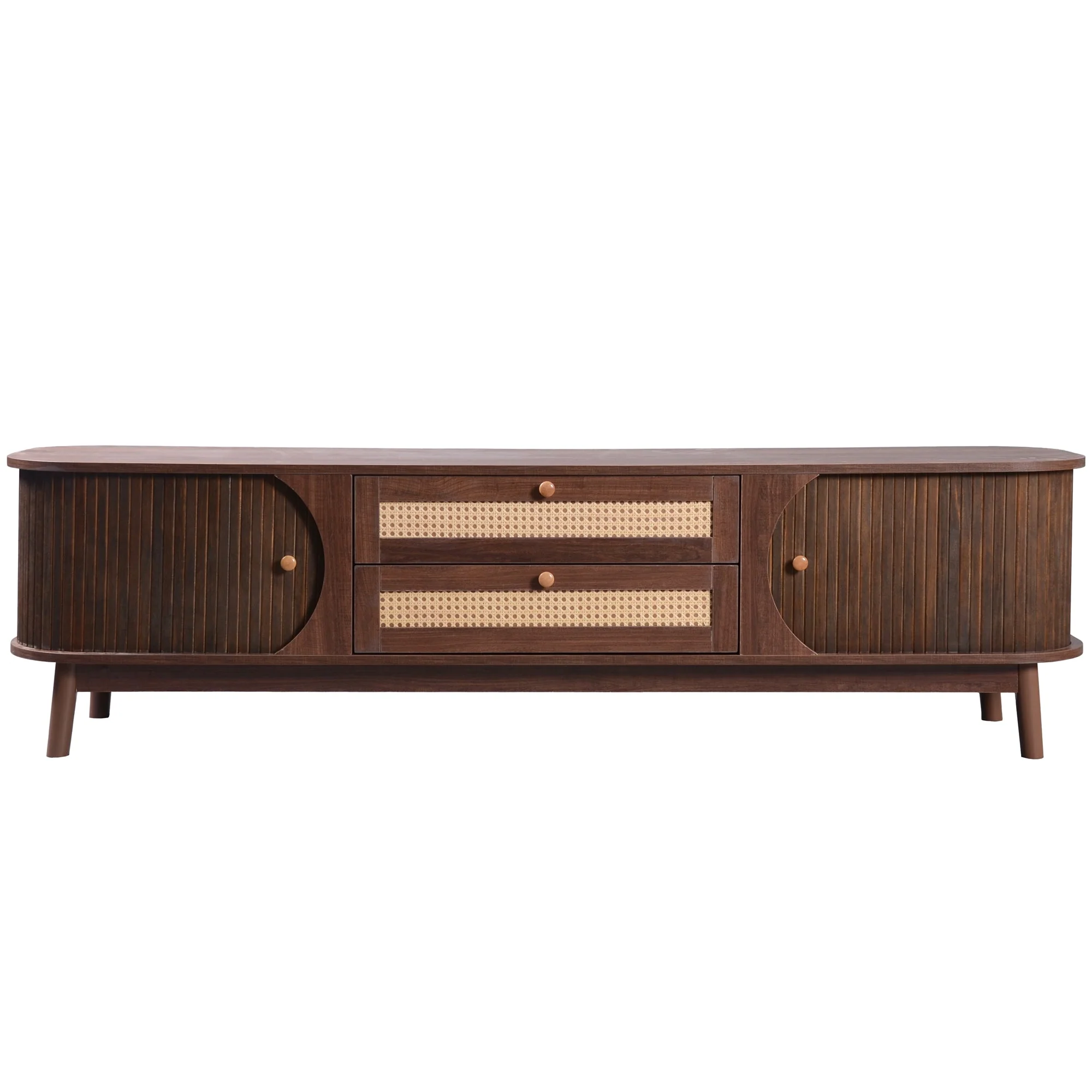 WF315197NAA Faux Rattan TV Cabinet Doors Drawers Walnut Brown MDF - Image 4