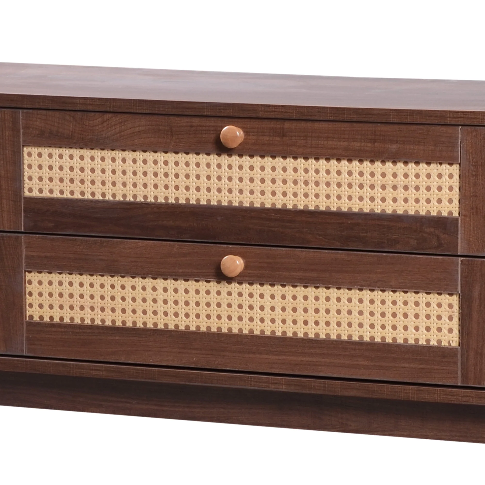 WF315197NAA Faux Rattan TV Cabinet Doors Drawers Walnut Brown MDF - Image 6