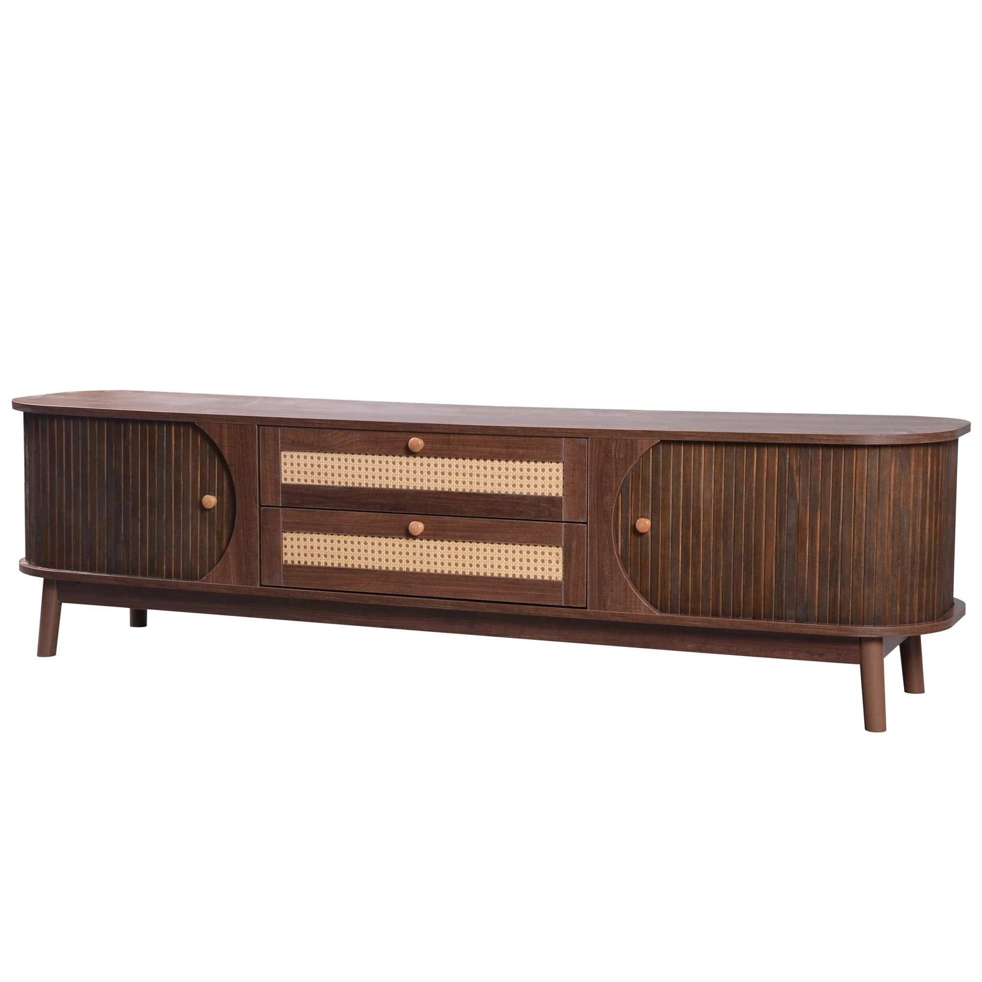 WF315197NAA Faux Rattan TV Cabinet Doors Drawers Walnut Brown MDF - Image 8