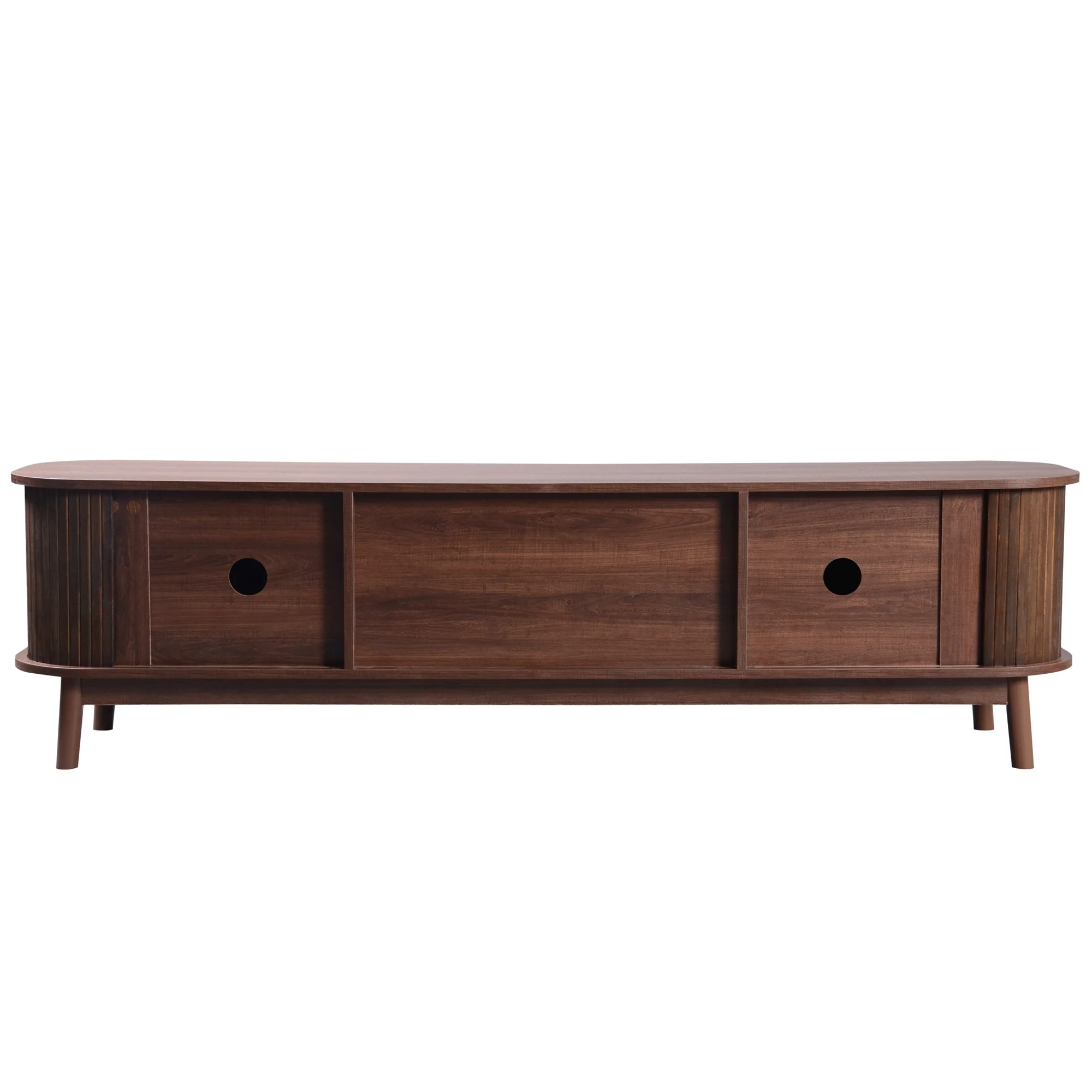 WF315197NAA Faux Rattan TV Cabinet Doors Drawers Walnut Brown MDF - Image 9