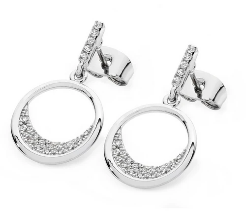 White Floating Moon Earrings Silver