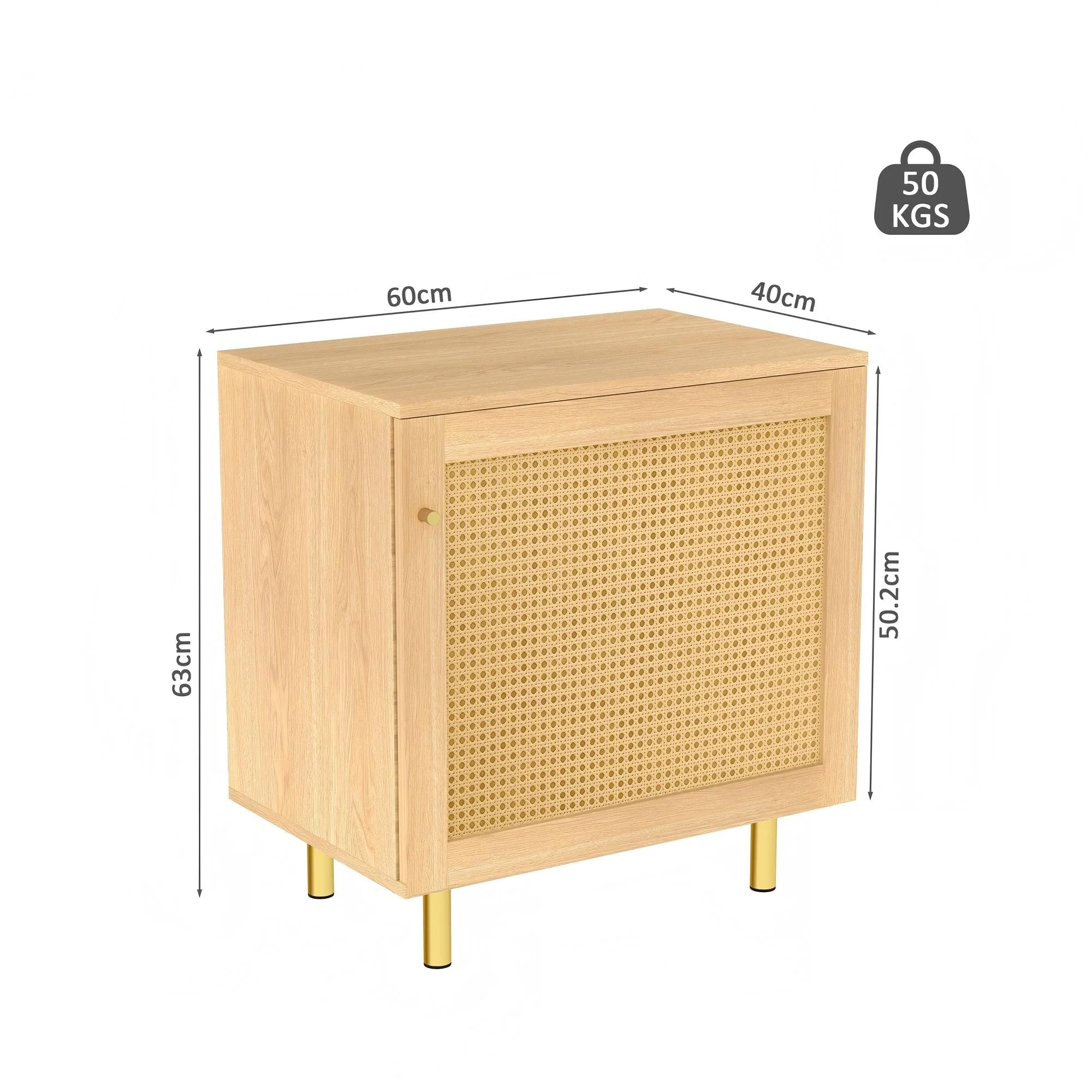 Wicker Nightstand Single Door Rustic Natural Wood Look - Image 2