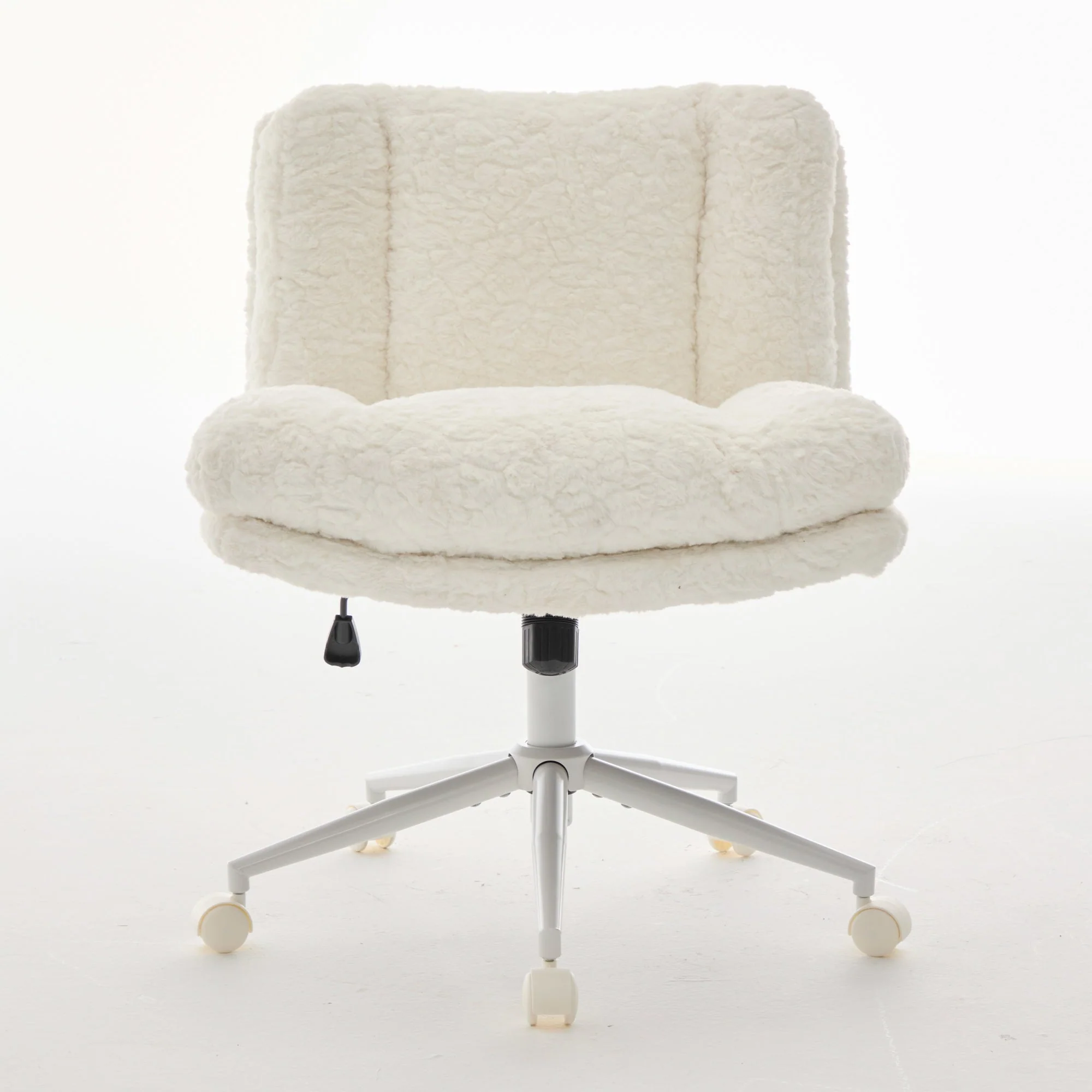 Wider Seat Office Chair with Artificial Rabbit Hair and Swivel Metal Base, Cream - Image 2