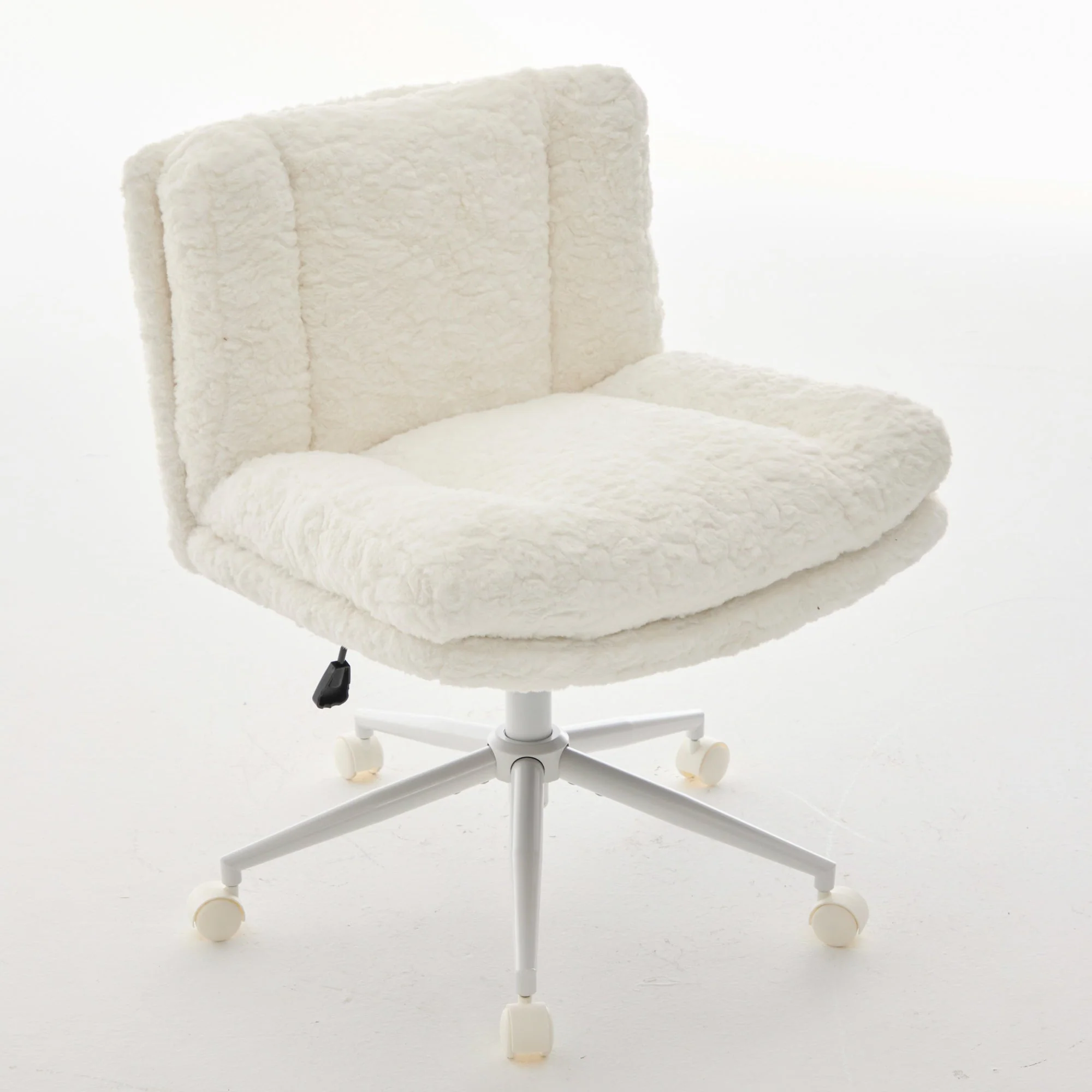 Wider Seat Office Chair with Artificial Rabbit Hair and Swivel Metal Base, Cream - Image 4