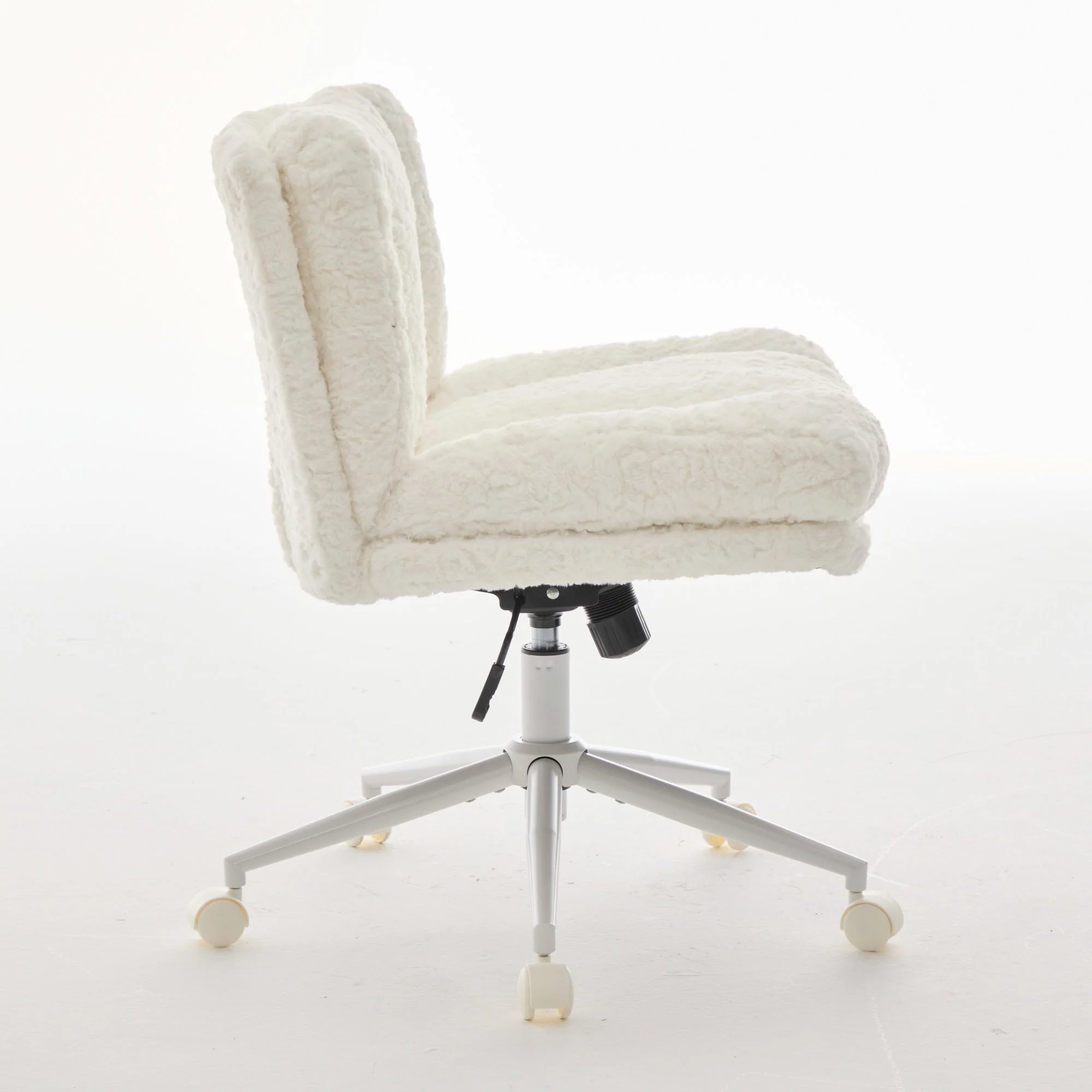 Wider Seat Office Chair with Artificial Rabbit Hair and Swivel Metal Base, Cream - Image 5