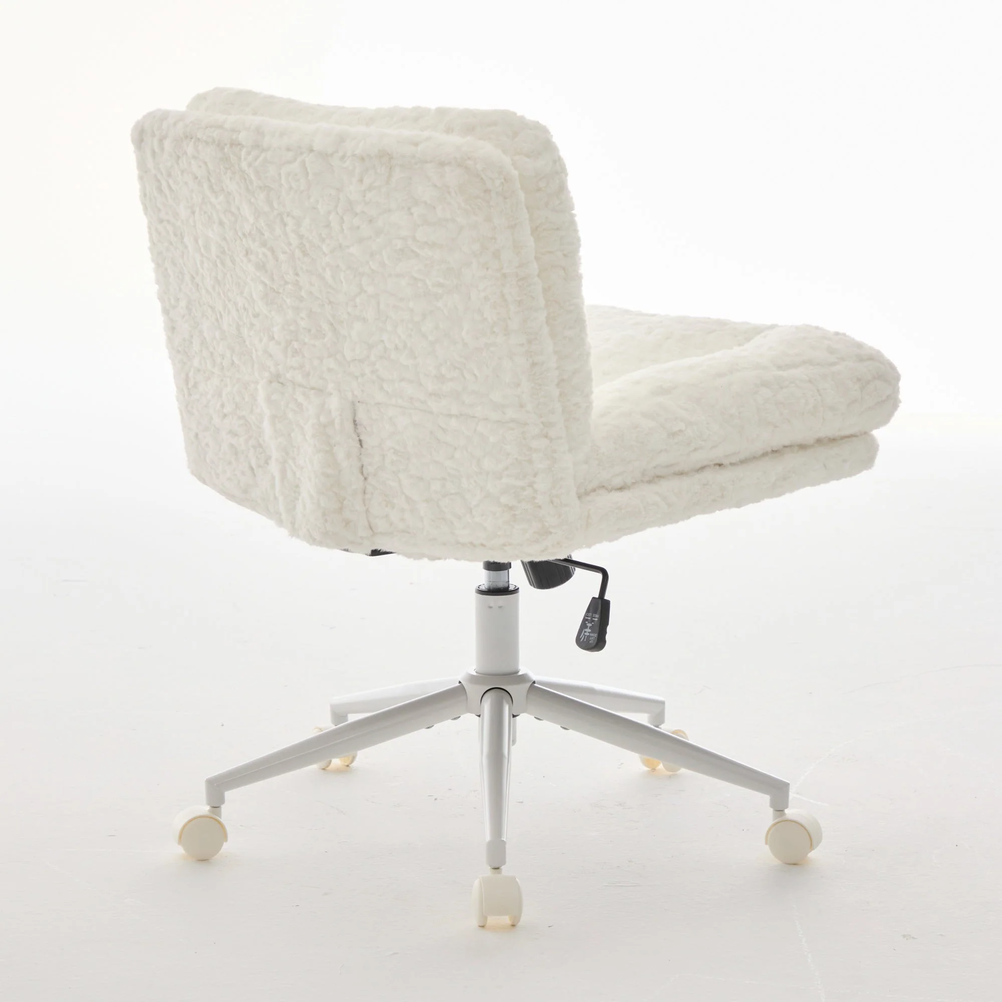 Wider Seat Office Chair with Artificial Rabbit Hair and Swivel Metal Base, Cream - Image 6